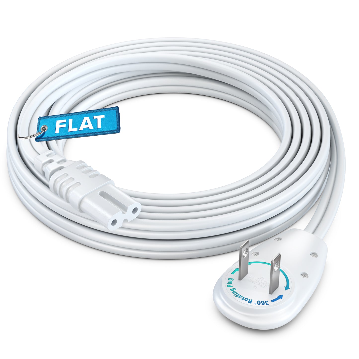 2-Prong TV Power Cord, 360° Rotating Flat Plug