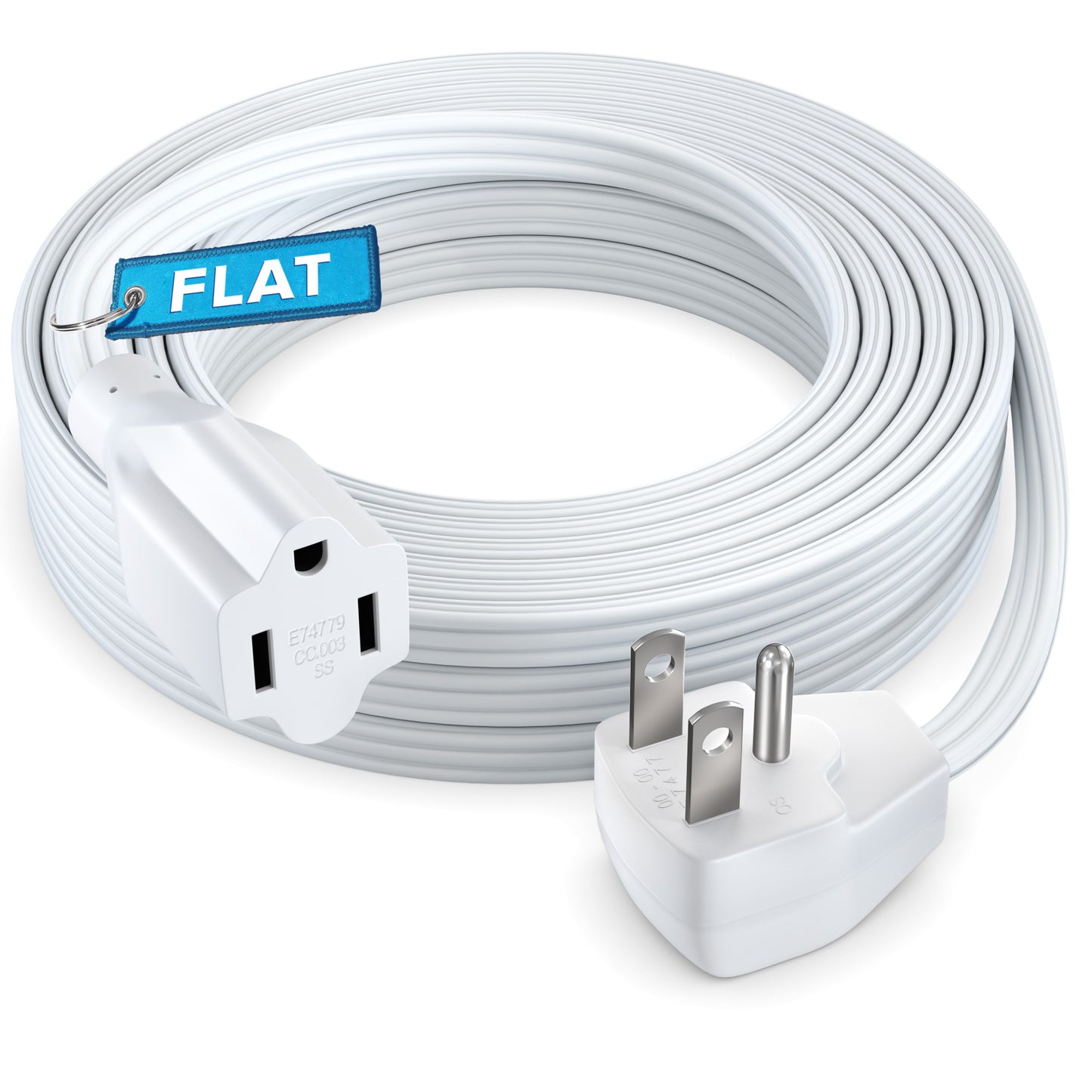Maximm Extension Cord Heavy Duty Flat Wire 3-Prong Flat Plug, 14 AWG Power Cord - UL Certified (White)