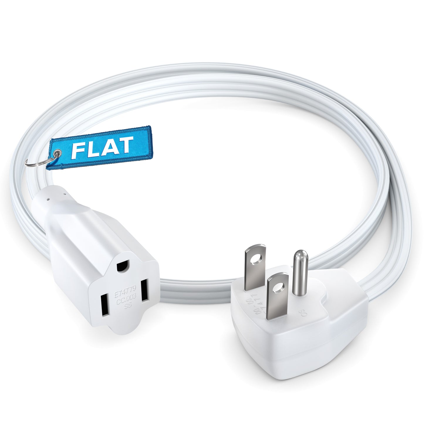 Maximm Extension Cord Heavy Duty Flat Wire 3-Prong Flat Plug, 14 AWG Power Cord - UL Certified (White)