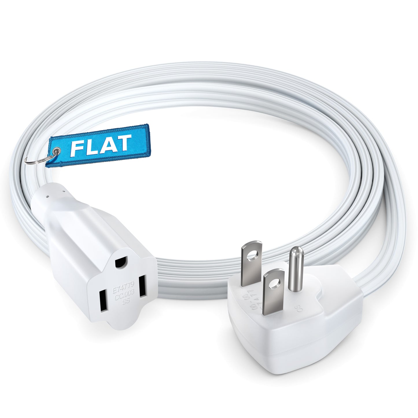 Maximm Extension Cord Heavy Duty Flat Wire 3-Prong Flat Plug, 14 AWG Power Cord - UL Certified (White)