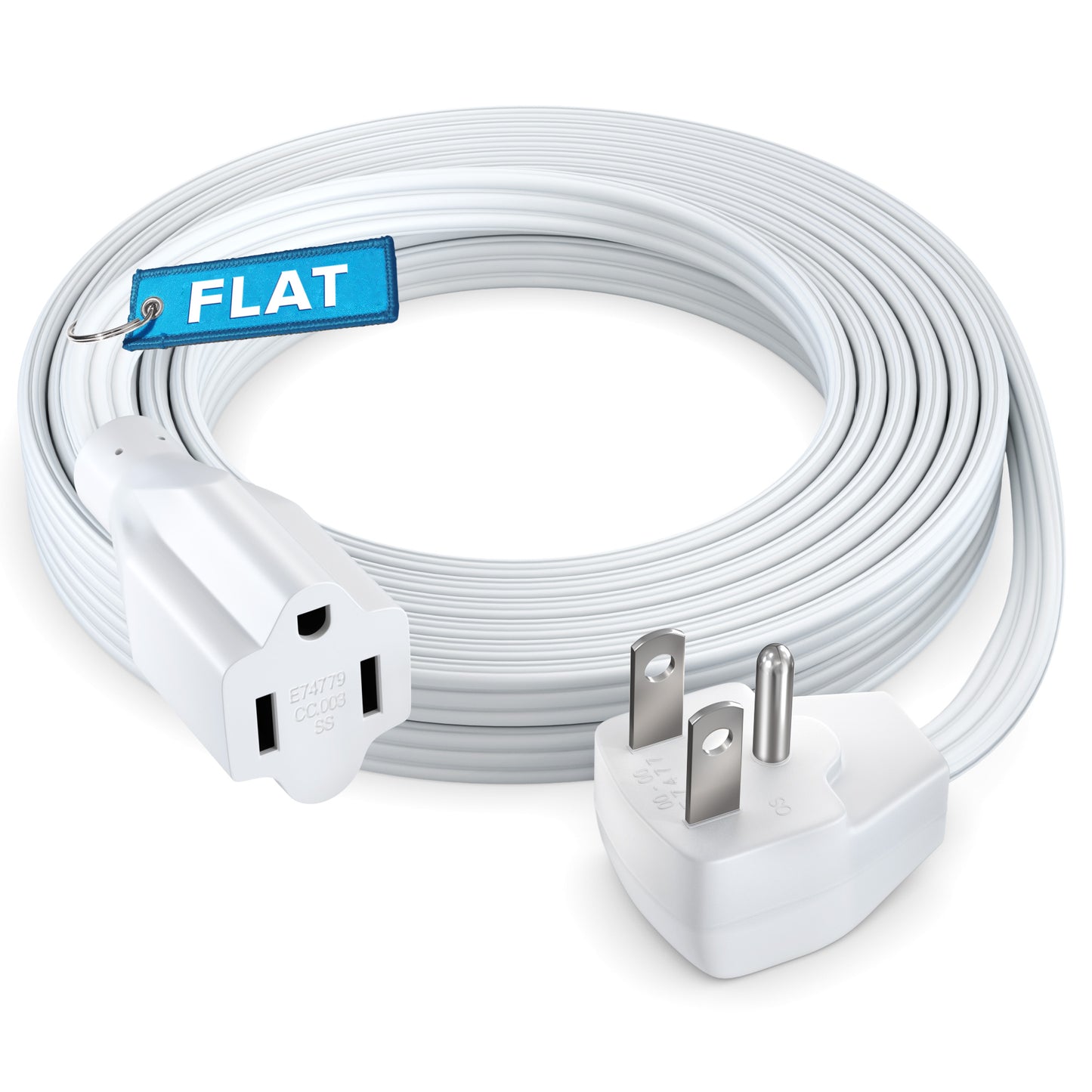 Maximm Extension Cord Heavy Duty Flat Wire 3-Prong Flat Plug, 14 AWG Power Cord - UL Certified (White)