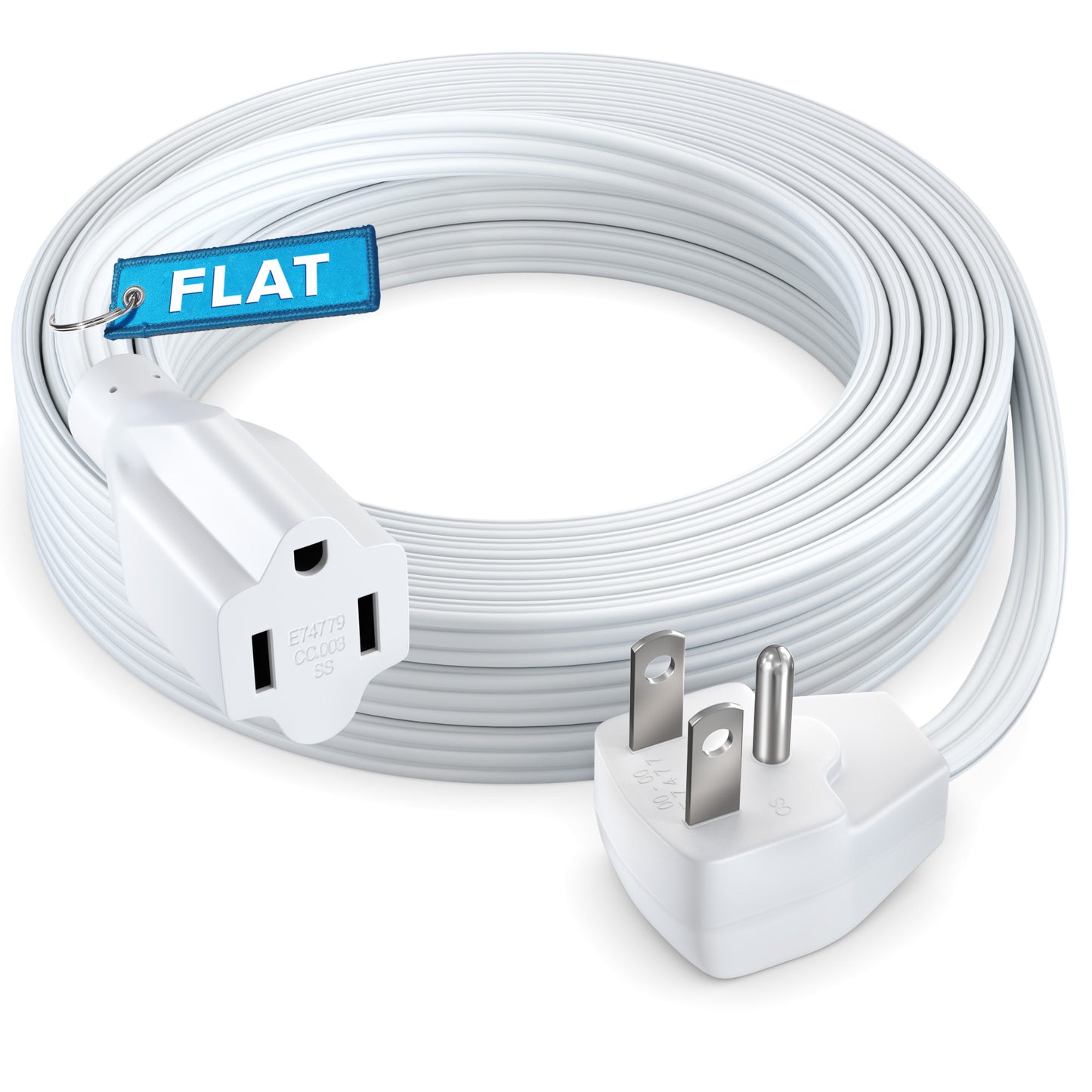 Maximm Extension Cord Heavy Duty Flat Wire 3-Prong Flat Plug, 14 AWG Power Cord - UL Certified (White)