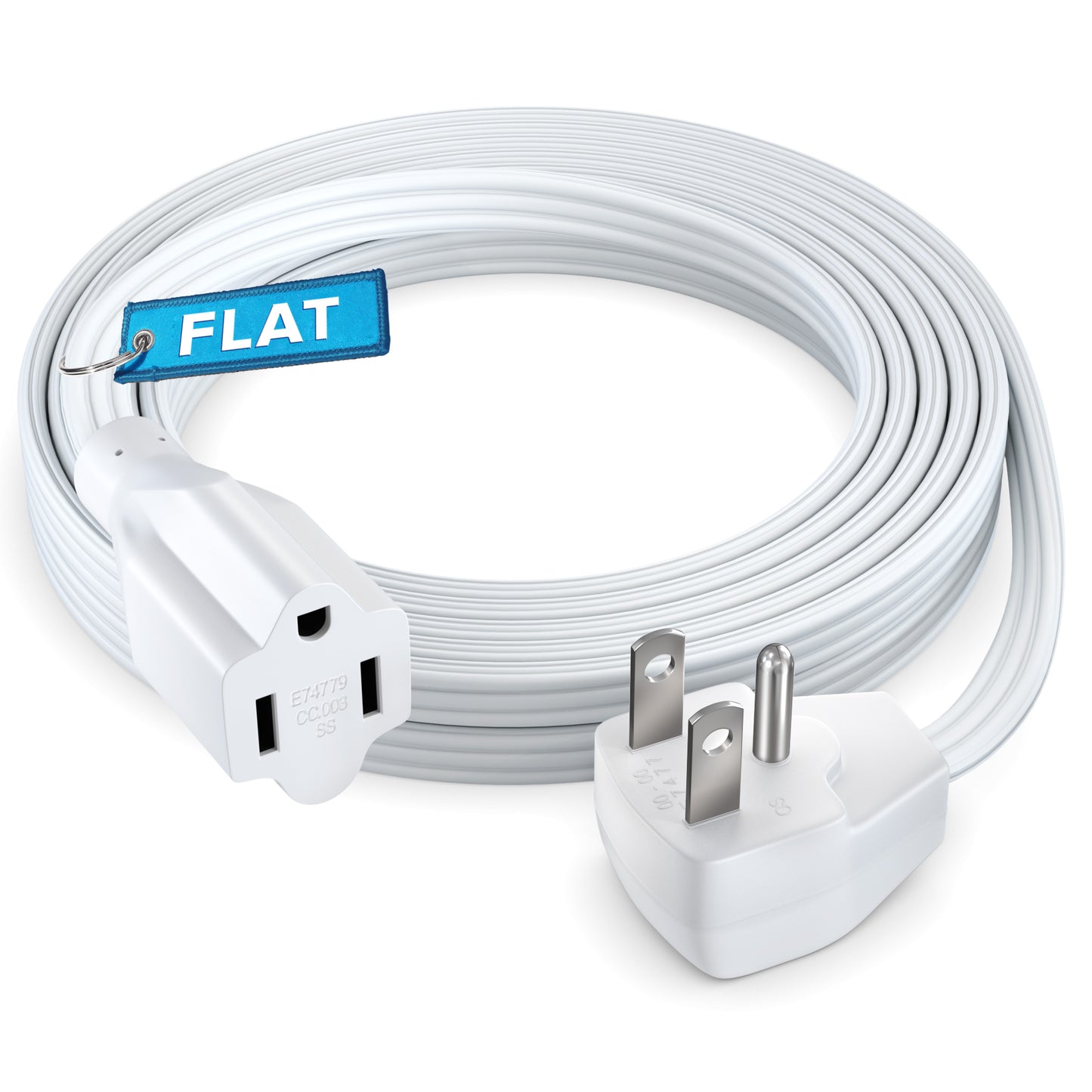 Maximm Extension Cord Heavy Duty Flat Wire 3-Prong Flat Plug, 14 AWG Power Cord - UL Certified (White)
