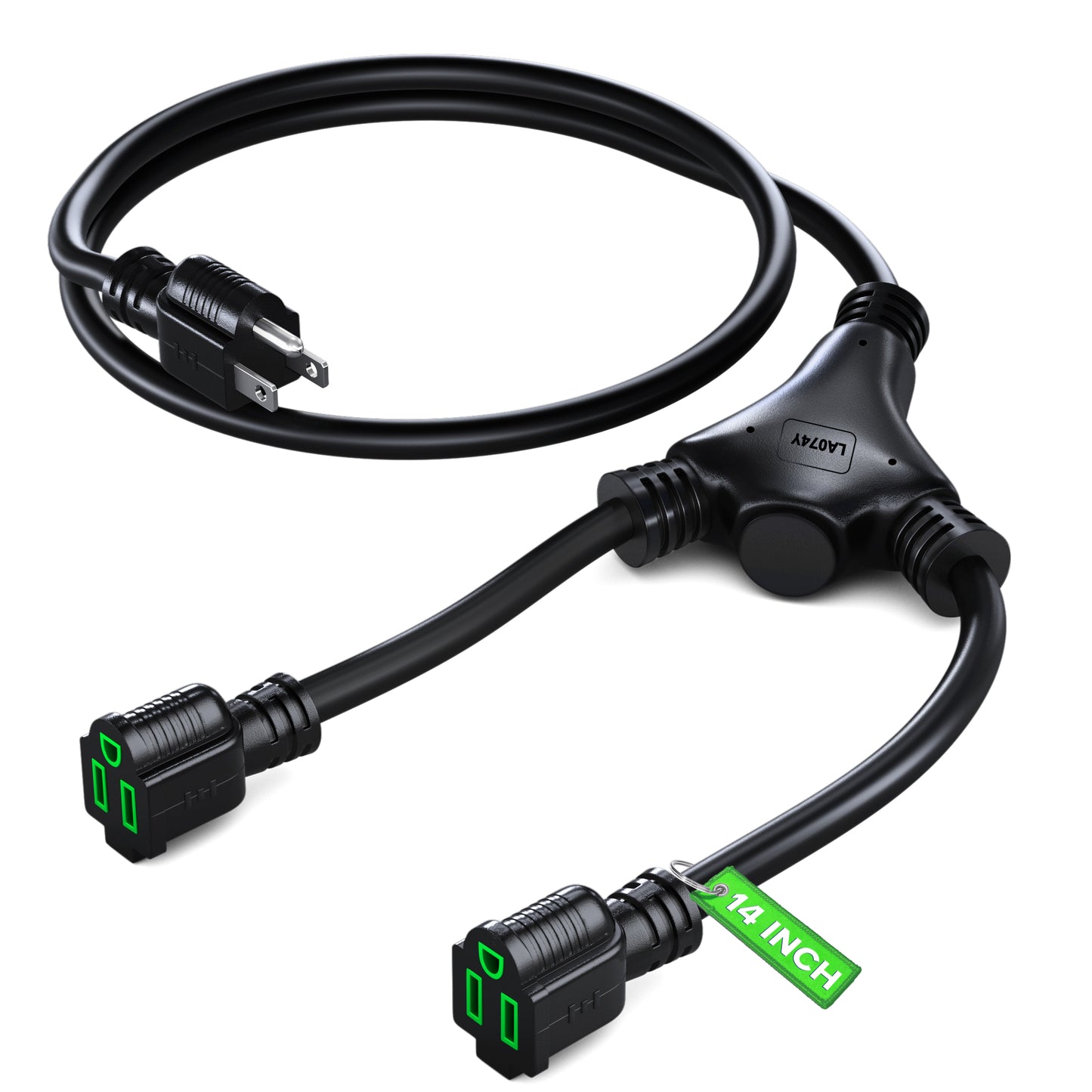 Maximm Extension Cord Splitter 12/3 AWG 1 to 3 Outlet, Indoor Outdoor Rated, Heavy Duty Power Cords with Multiple outlets, 12 Gauge Wire Grounded