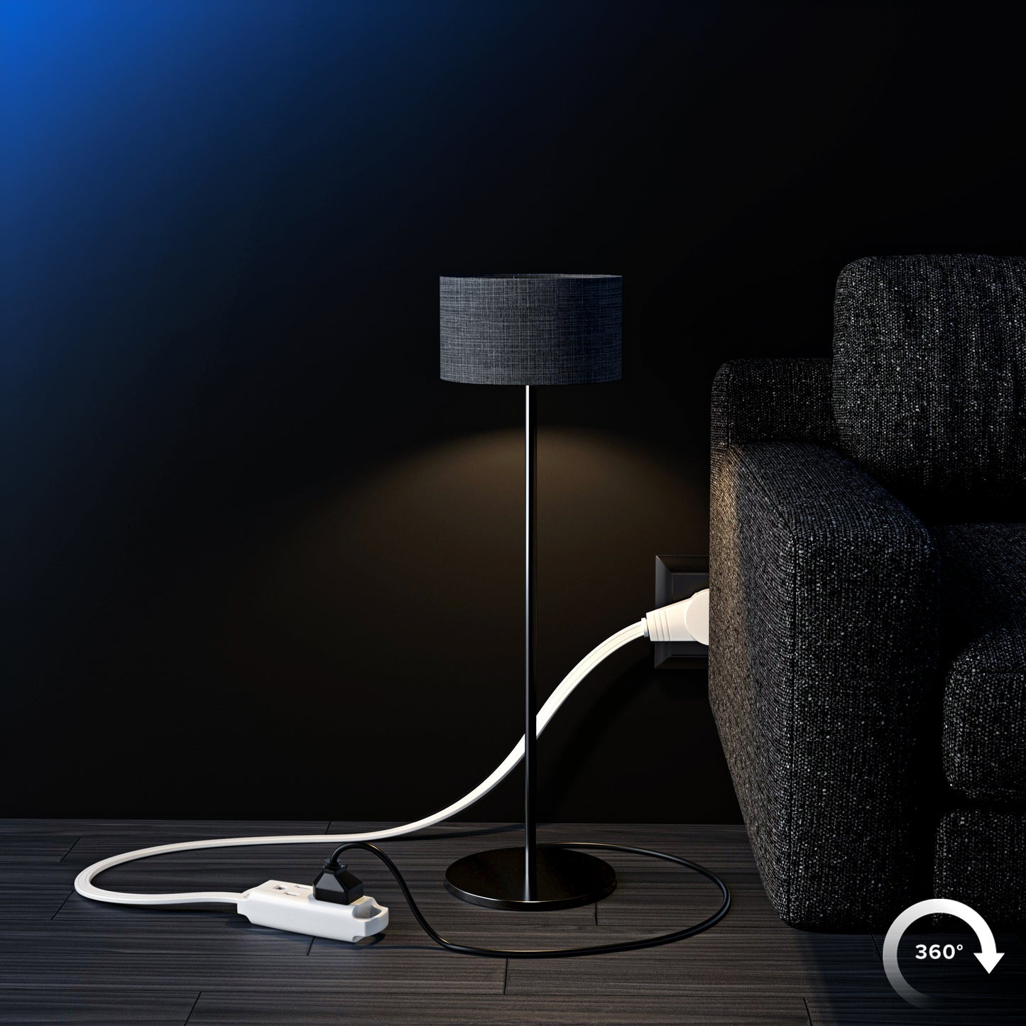 Maximm 360 Degree Rotating Flat Extension Cord Multi 3 Outlet Power Cord Grounded 16 AWG UL Certified (White)
