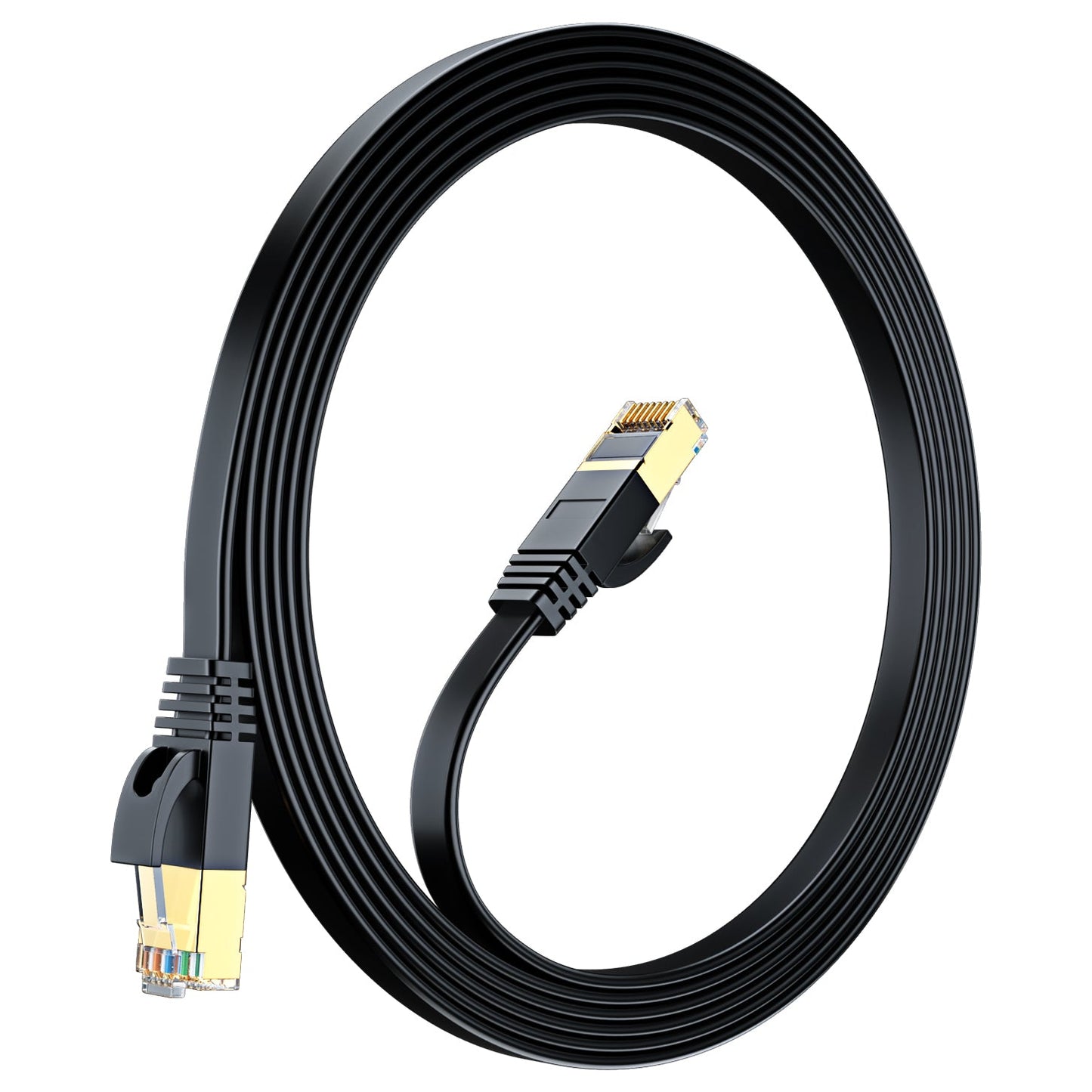 Maximm Cable Cat7 Flat Ethernet Cable, 10 Gbps, 600 MHz, Shielded RJ45 Gold Connectors Ultra-Thin Flexible Design for Home & Office Networking