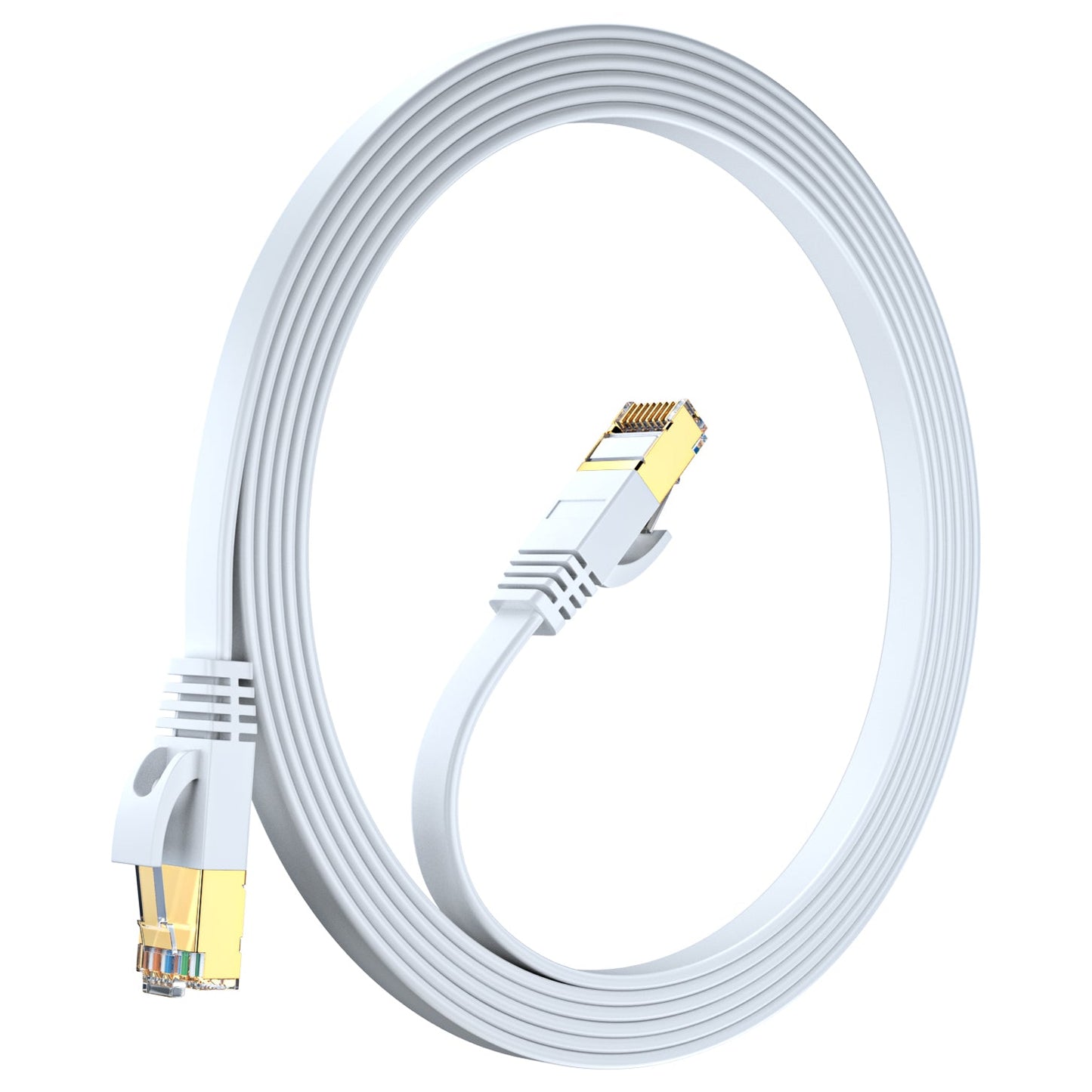 Maximm Cable Cat7 Flat Ethernet Cable, 10 Gbps, 600 MHz, Shielded RJ45 Gold Connectors Ultra-Thin Flexible Design for Home & Office Networking