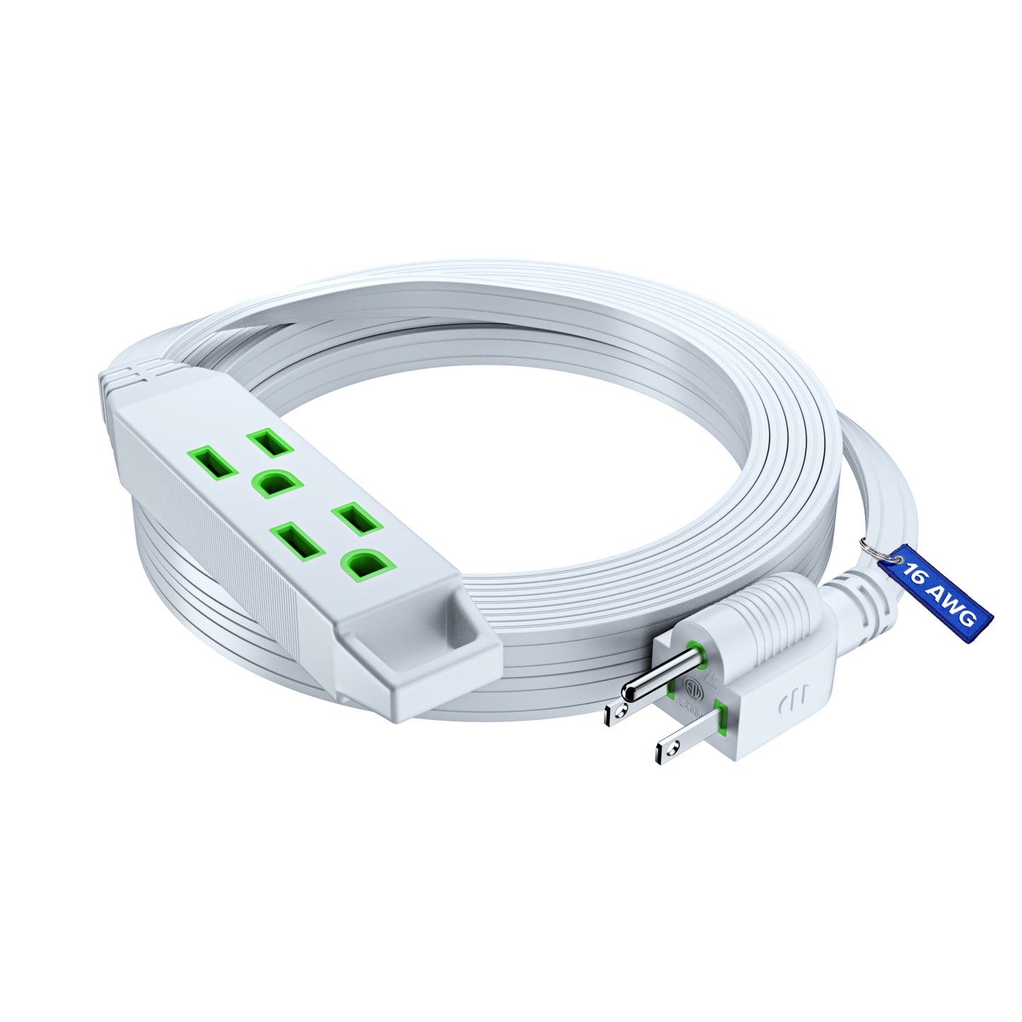 Extension Cord with 3 Outlets and Built-in Loop, Flat Extension Cord ETL Listed