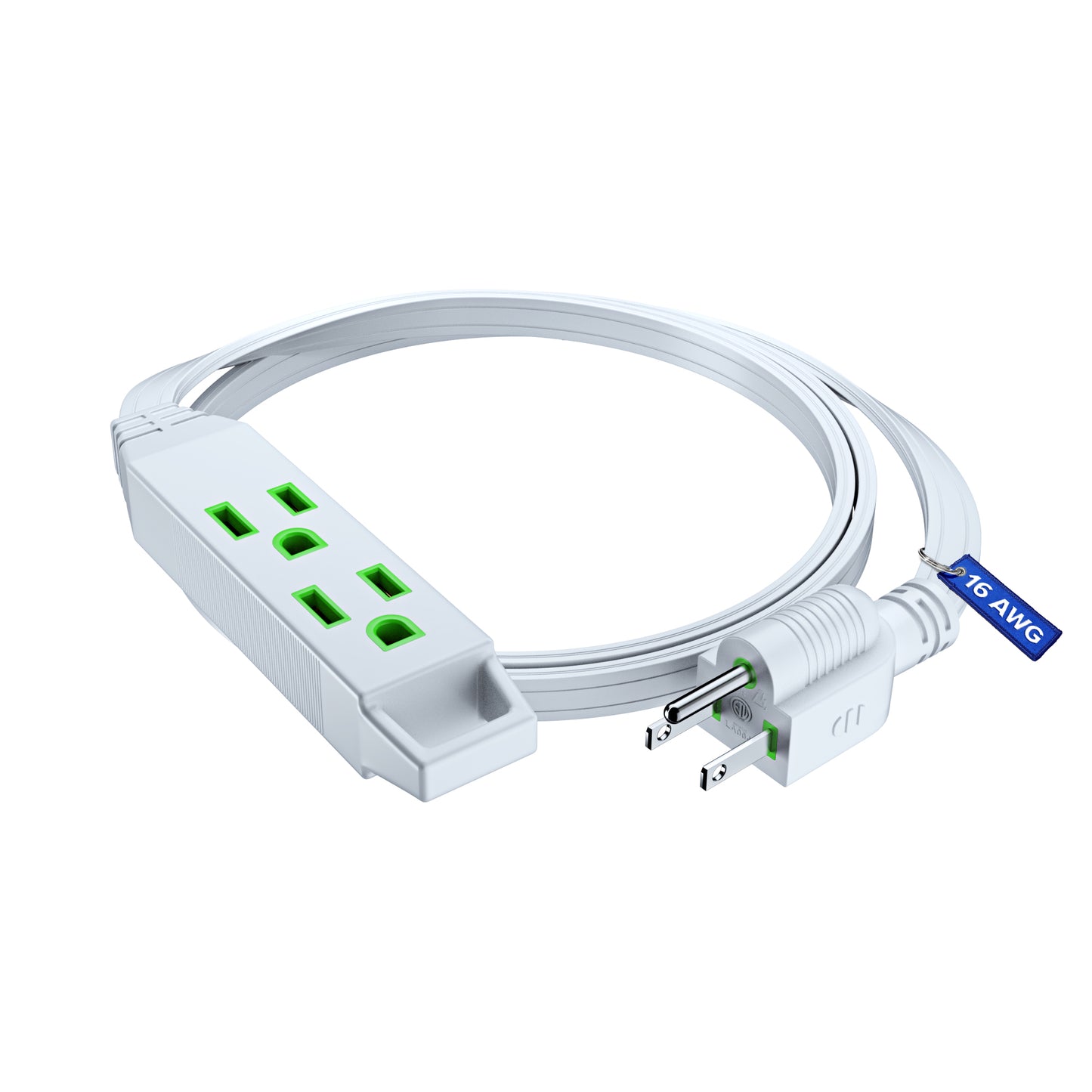 Extension Cord with 3 Outlets and Built-in Loop, Flat Extension Cord ETL Listed