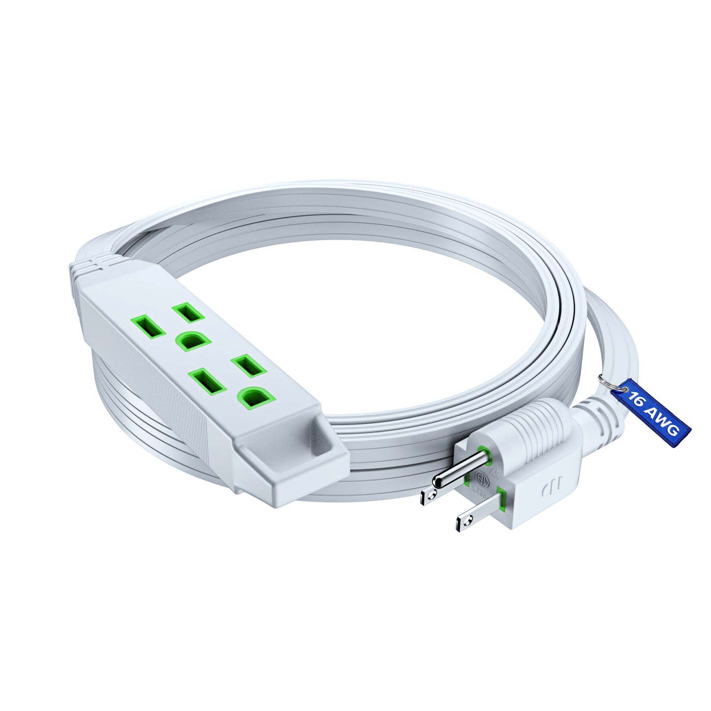 Extension Cord with 3 Outlets and Built-in Loop, Flat Extension Cord ETL Listed