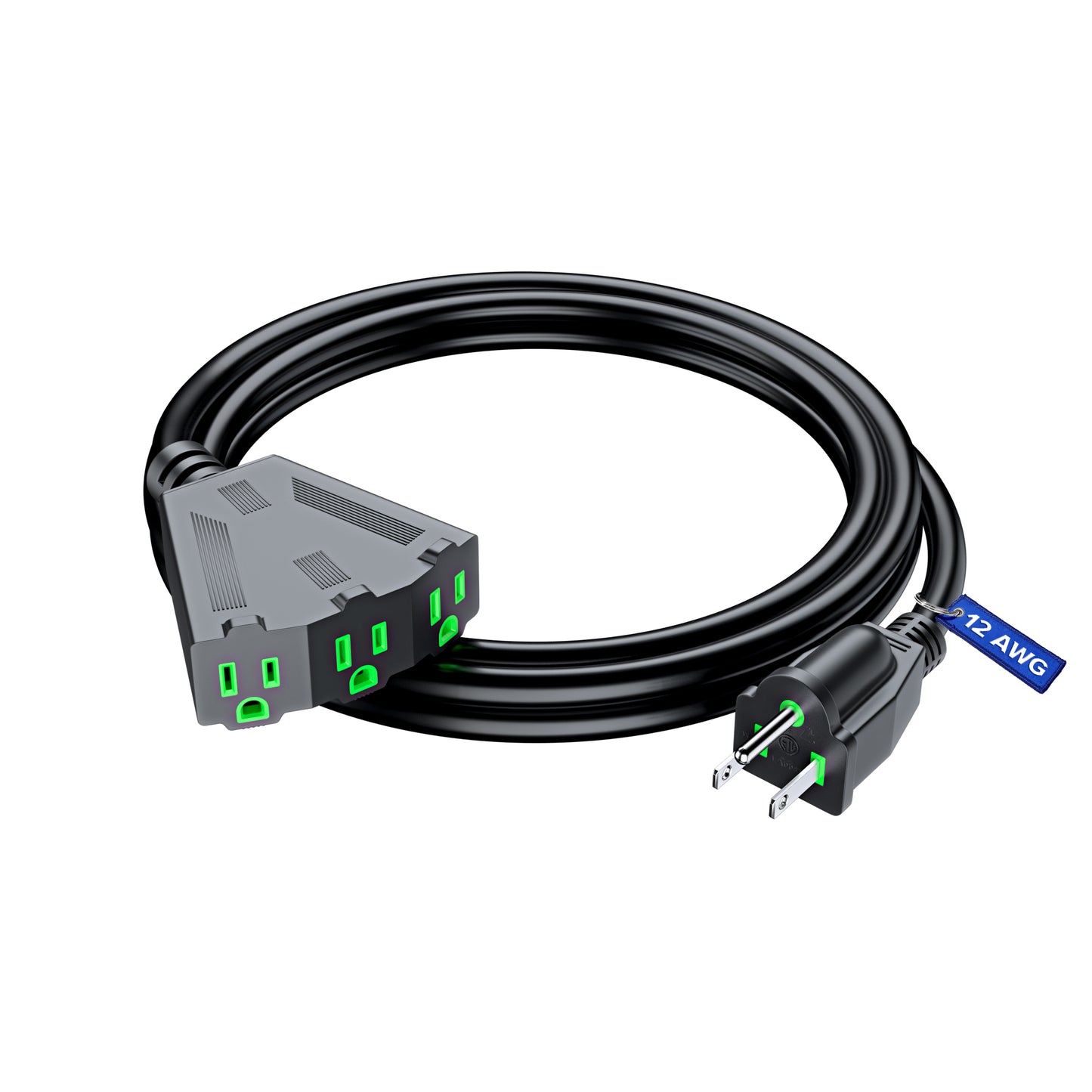 Maximm 12/3 Extension Cord, 12AWG Black, ETL Listed, 3 Prong Plug 3-Outlet Heavy Duty Indoor Power Cord