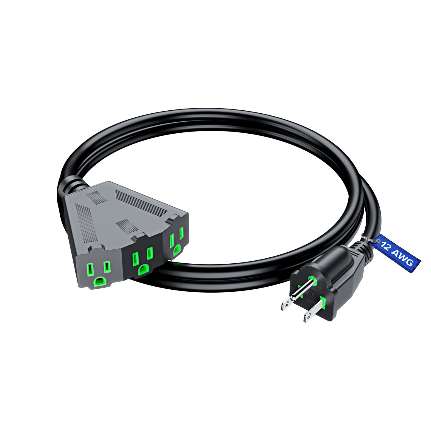 Maximm 12/3 Extension Cord, 12AWG Black, ETL Listed, 3 Prong Plug 3-Outlet Heavy Duty Indoor Power Cord