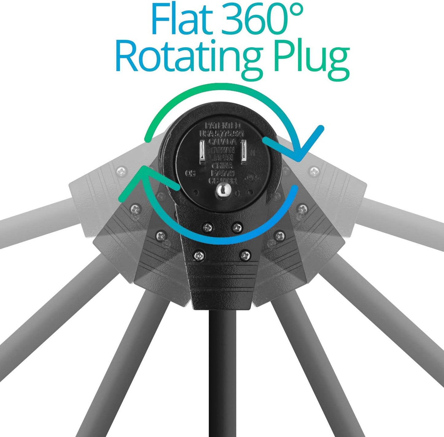 Maximm Power Cord Flat Plug 360° Rotating PC Cable 3 Prong for Desktop, Printer, Scanner, 16 AWG, IEC13