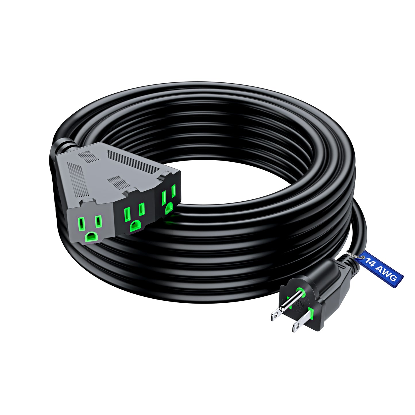 Outdoor Extension Cord with Multiple outlets, 14 Gauge ETL Listed