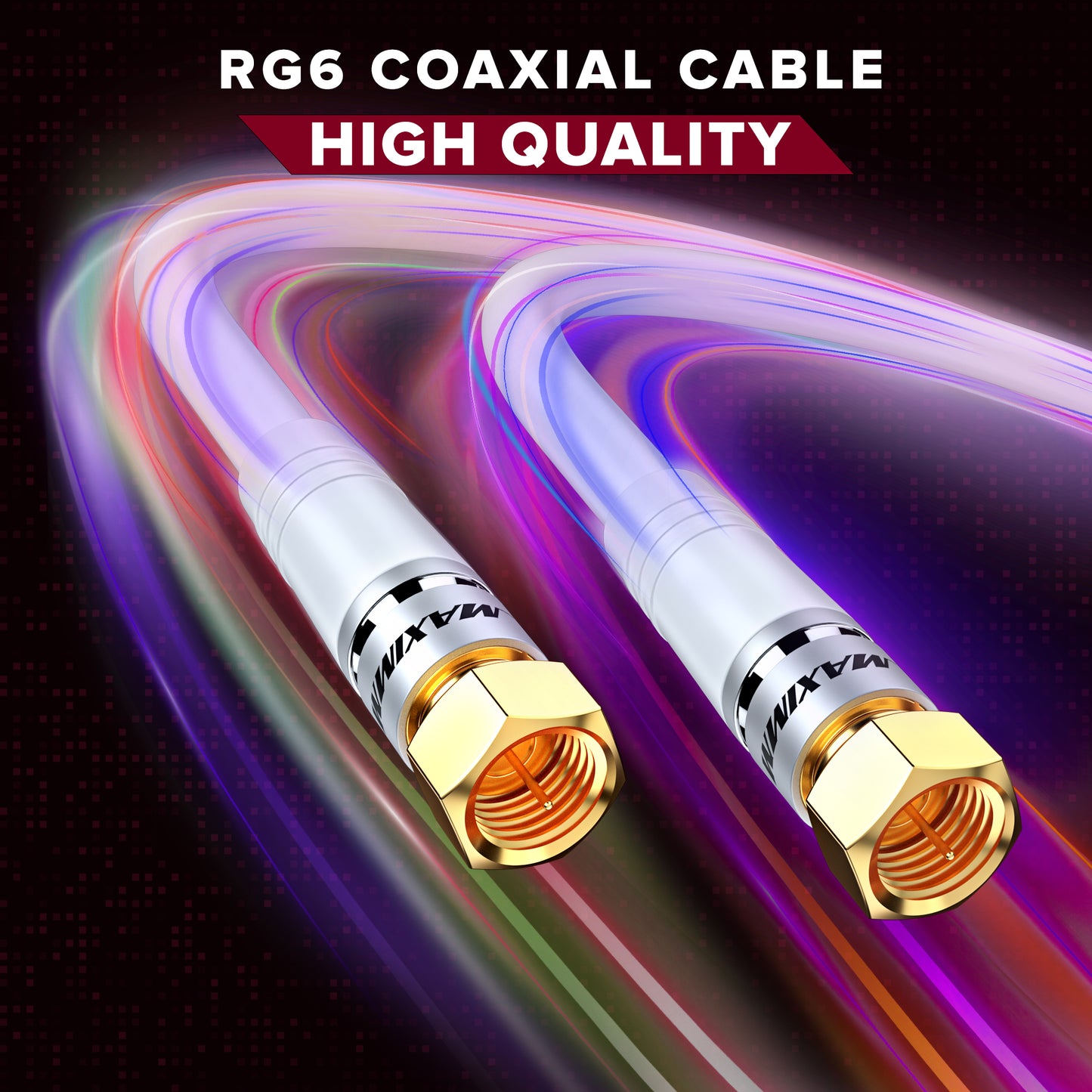 Maximm Coaxial Cable RG6 Coax Cable, TV Cable for Digital TV Aerial, Satellite Cable - Cable Cord Cable Wire - with Gold Plated F Connectors