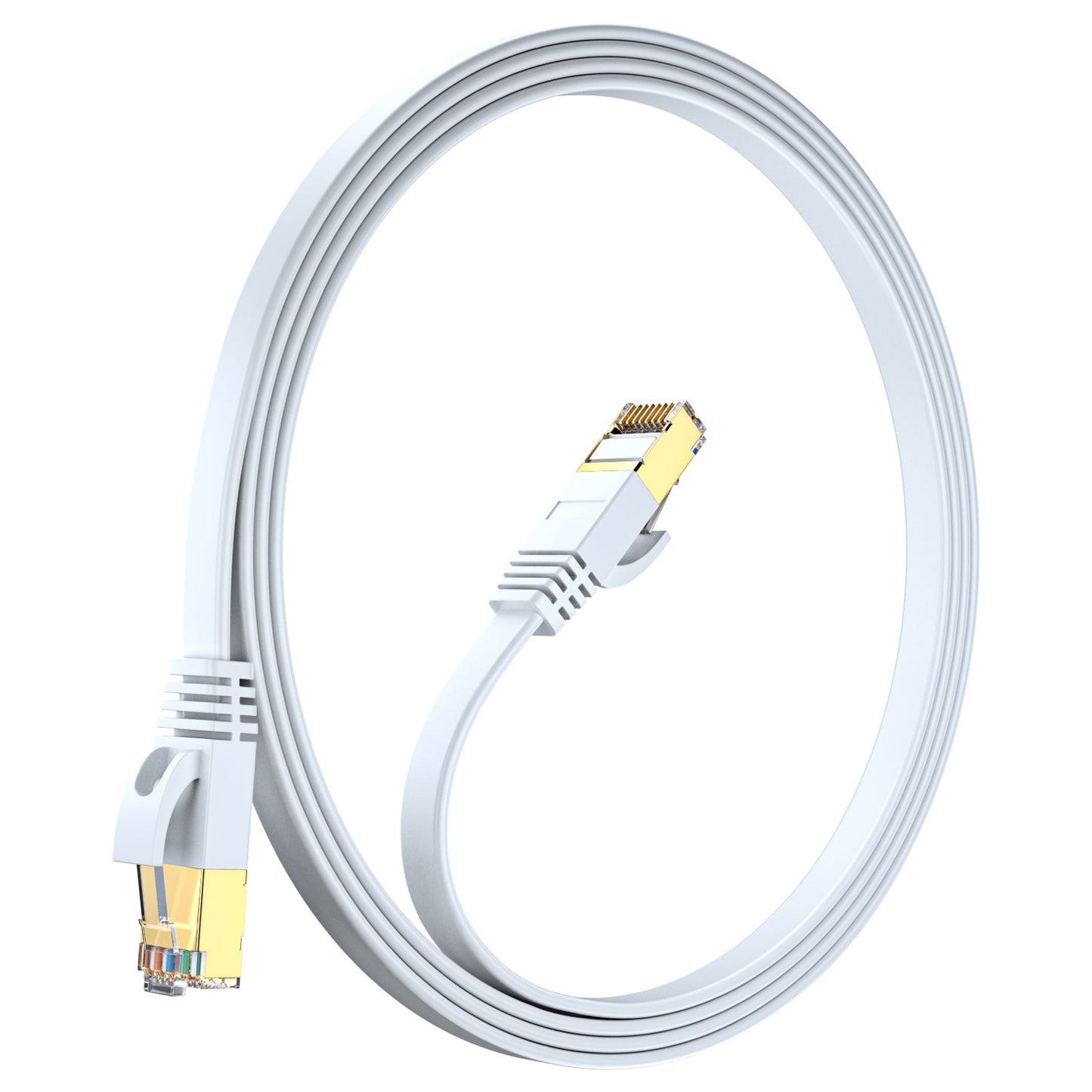 Maximm Cable Cat7 Flat Ethernet Cable, 10 Gbps, 600 MHz, Shielded RJ45 Gold Connectors Ultra-Thin Flexible Design for Home & Office Networking