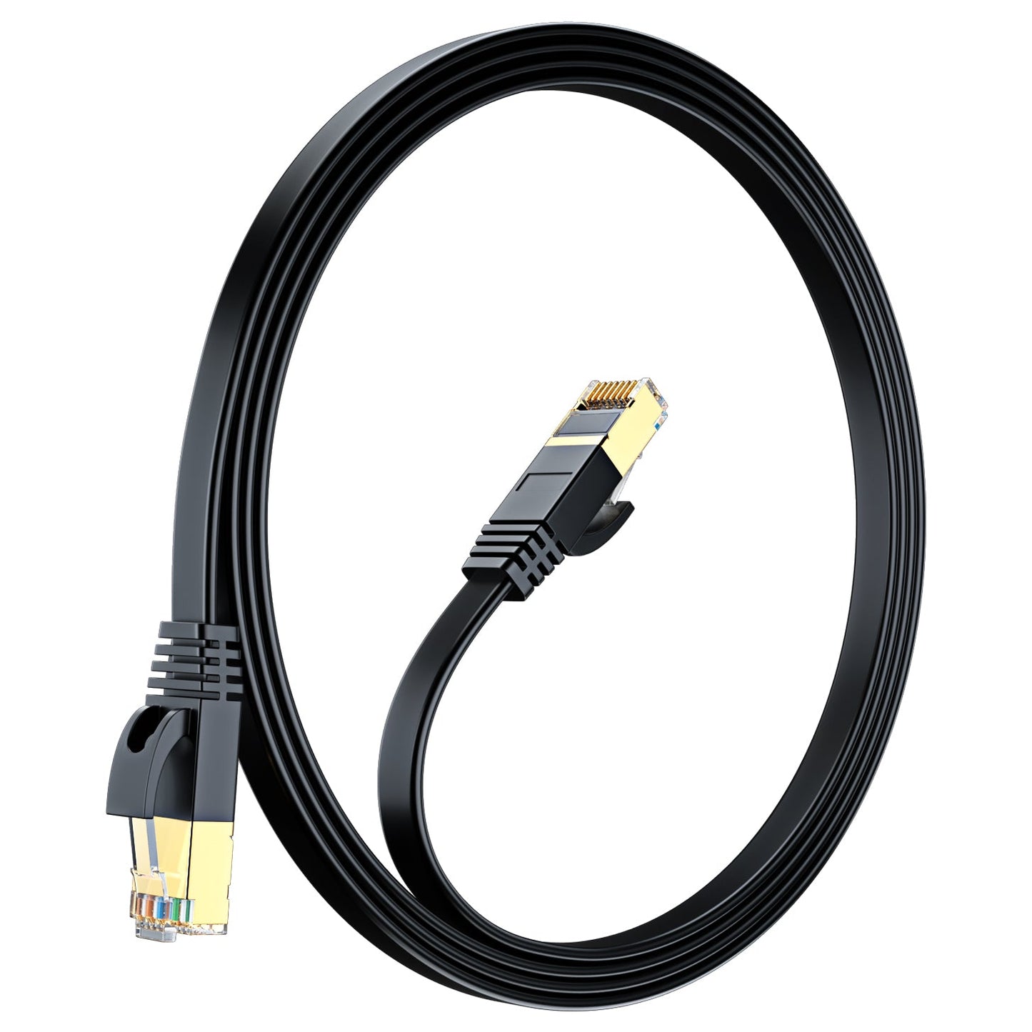 Maximm Cable Cat7 Flat Ethernet Cable, 10 Gbps, 600 MHz, Shielded RJ45 Gold Connectors Ultra-Thin Flexible Design for Home & Office Networking