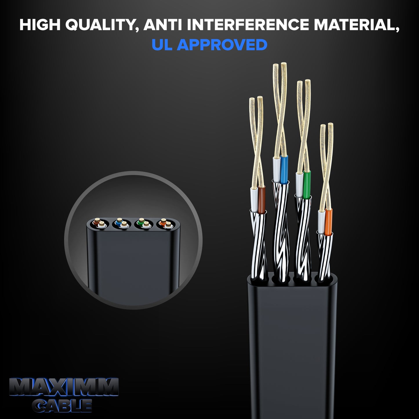 Maximm Cable Cat7 Flat Ethernet Cable, 10 Gbps, 600 MHz, Shielded RJ45 Gold Connectors Ultra-Thin Flexible Design for Home & Office Networking
