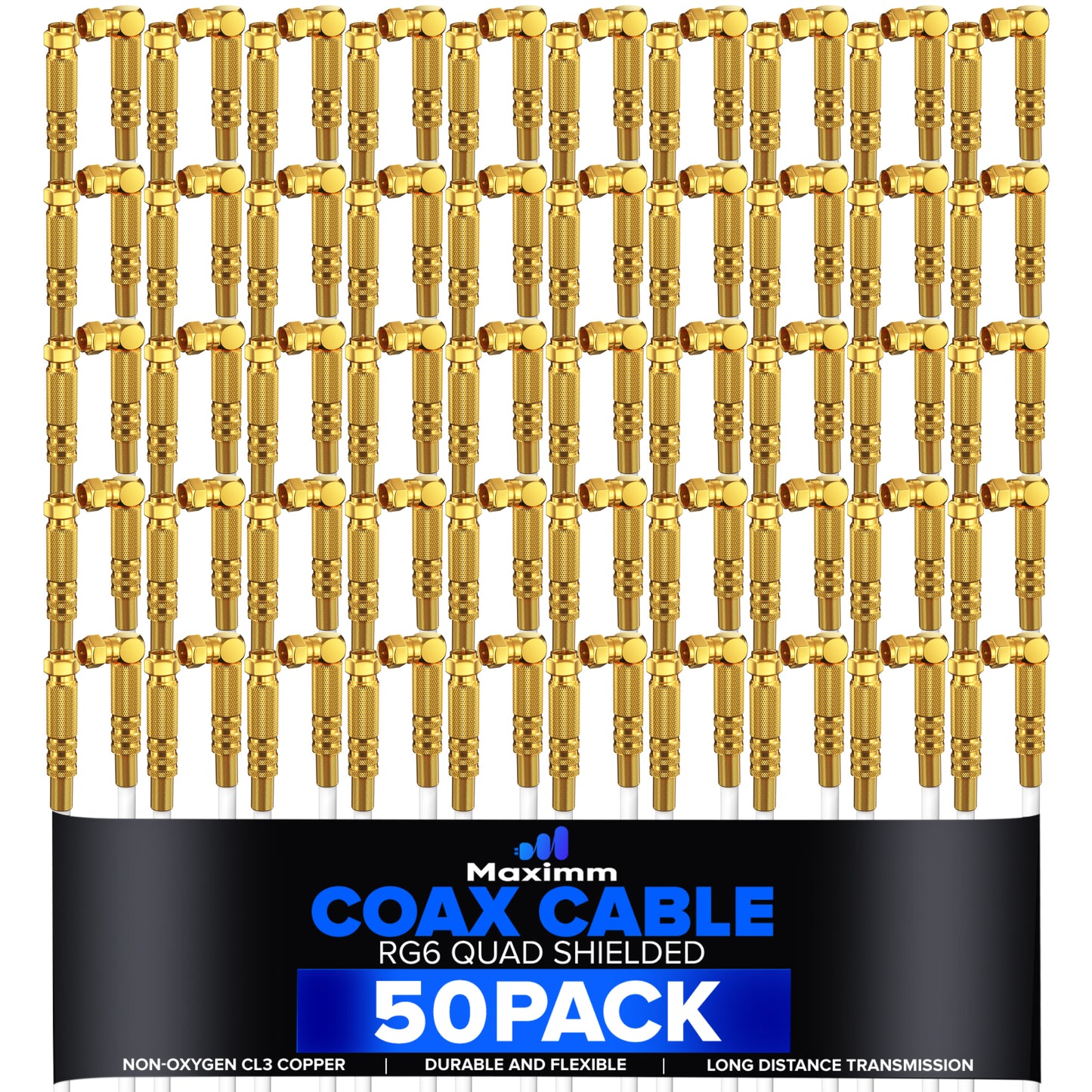 Coaxial Cable Quadshield Straight to Angled End 50 Pack