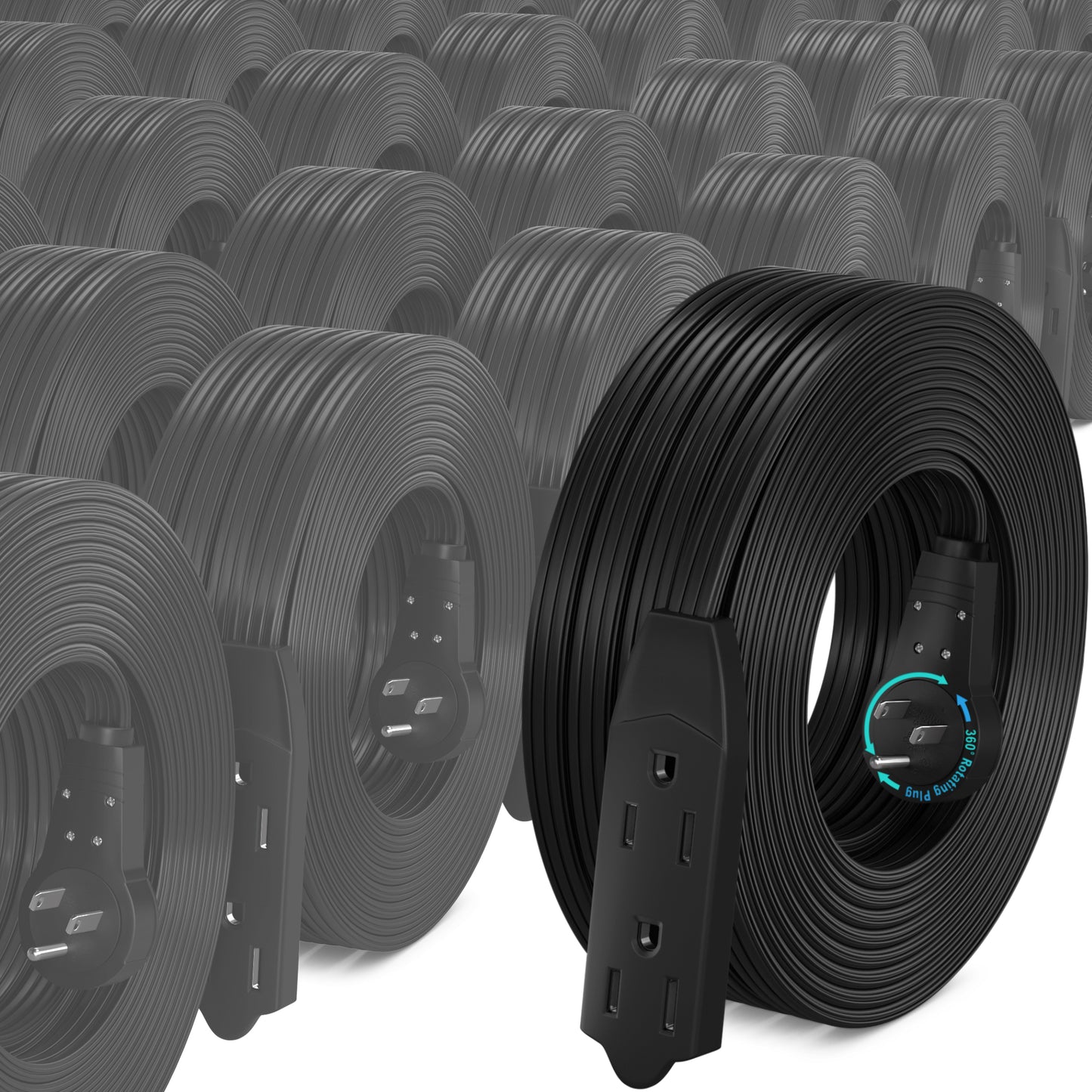 Maximm Cable 360° Rotating Flat Plug Extension Cord, 16 AWG 3 Outlet, 25 Pack