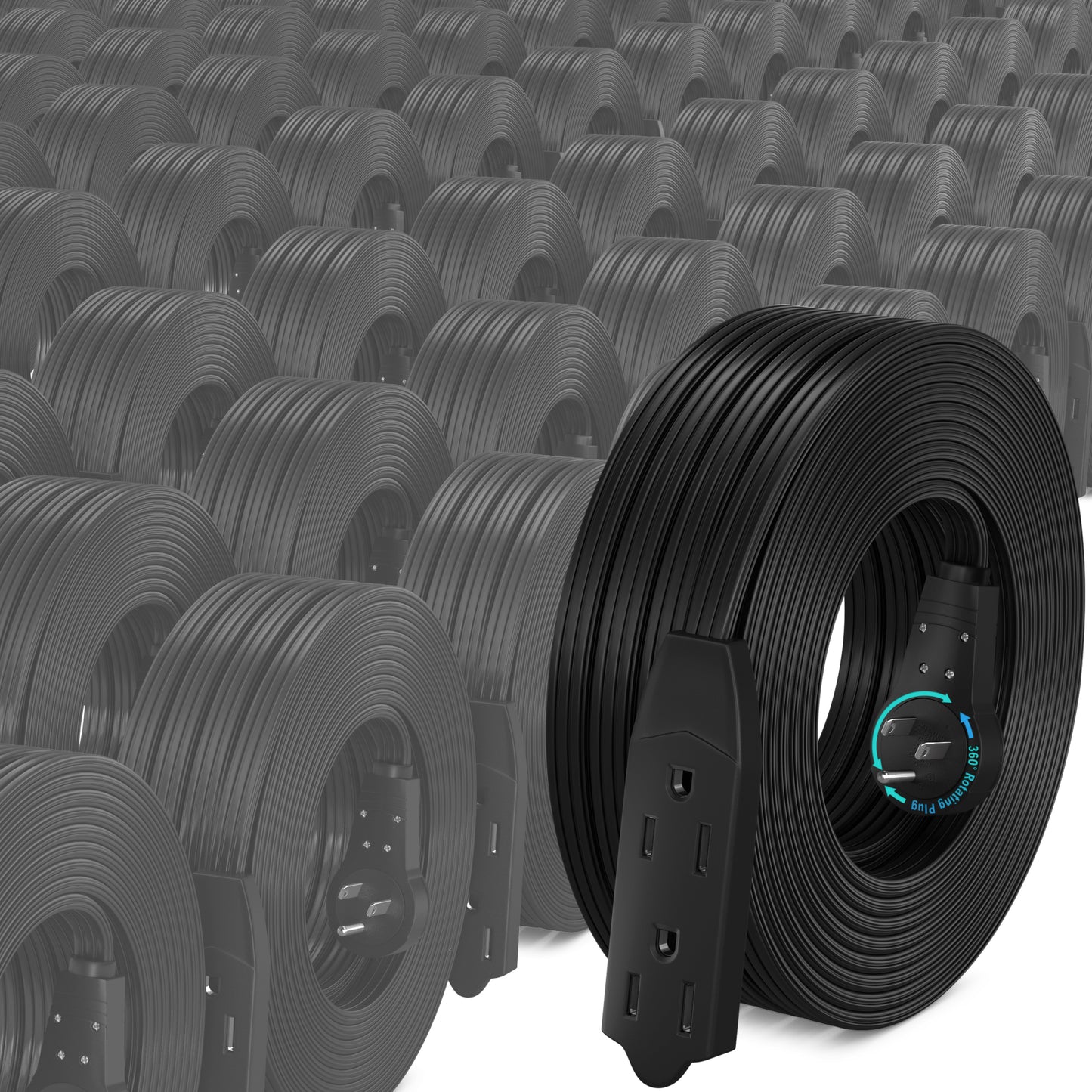 Maximm Cable 360° Rotating Flat Plug Extension Cord, 16 AWG 3 Outlet, 50 Pack