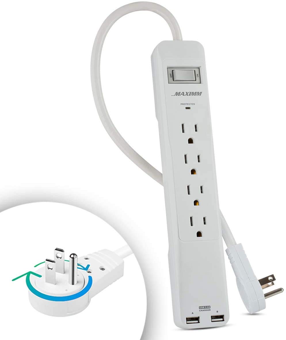 Maximm Power Strip Surge Protector 360 Degree Rotating Flat Plug, Heavy Duty Multi Outlet