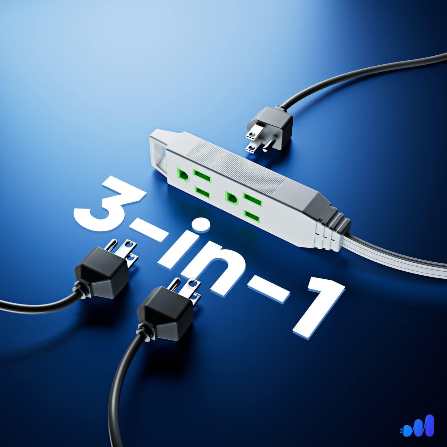 Extension Cord with 3 Outlets and Built-in Loop, Flat Extension Cord ETL Listed