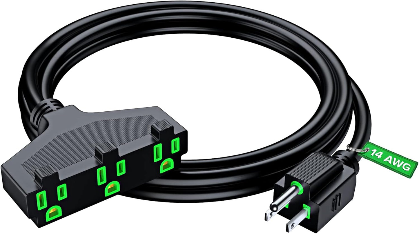 Maximm 12/3 Extension Cord, 12AWG, Black ETL Listed, 3 Prong Plug 3-Outlet SJTW Heavy Duty Indoor, Weather Resistant - Power Cord for Garden, Lawn, Appliances
