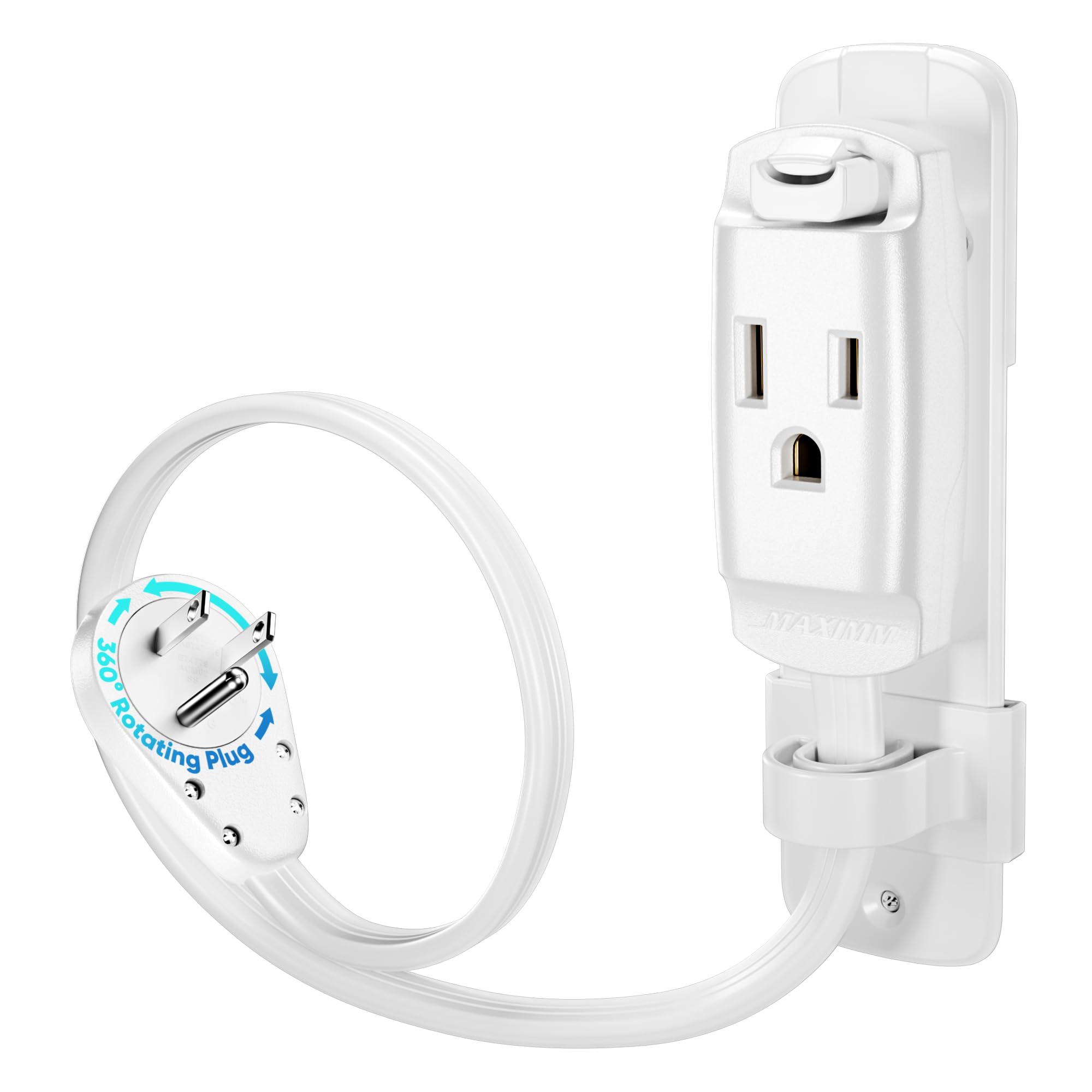 1-Outlet Rotating Flat Extension Cord with Wall Mount 14 Gauge