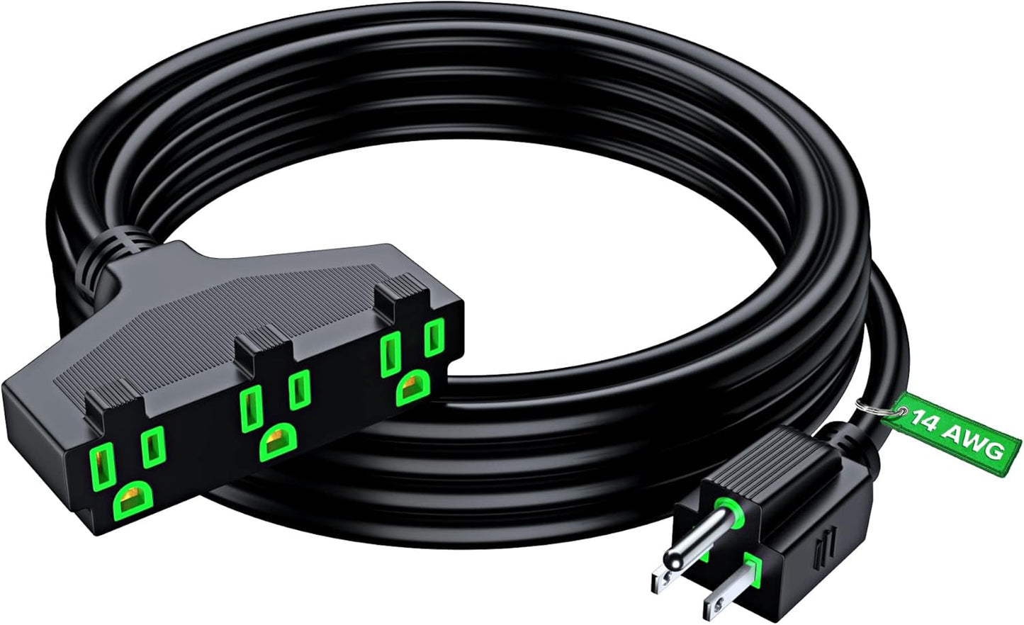 Maximm 12/3 Extension Cord, 12AWG, Black ETL Listed, 3 Prong Plug 3-Outlet SJTW Heavy Duty Indoor, Weather Resistant - Power Cord for Garden, Lawn, Appliances