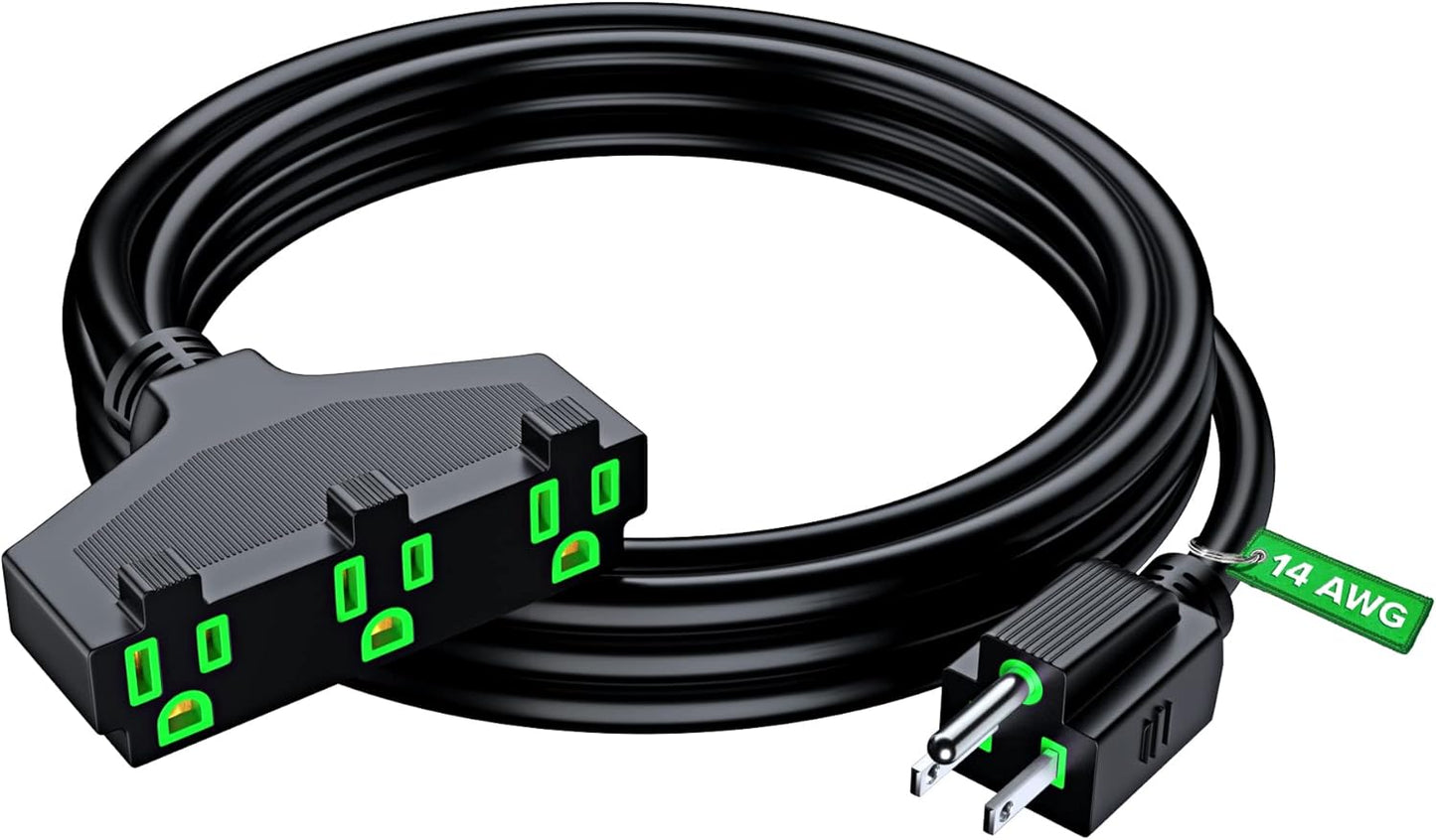 Maximm 12/3 Extension Cord, 12AWG, Black ETL Listed, 3 Prong Plug 3-Outlet SJTW Heavy Duty Indoor, Weather Resistant - Power Cord for Garden, Lawn, Appliances