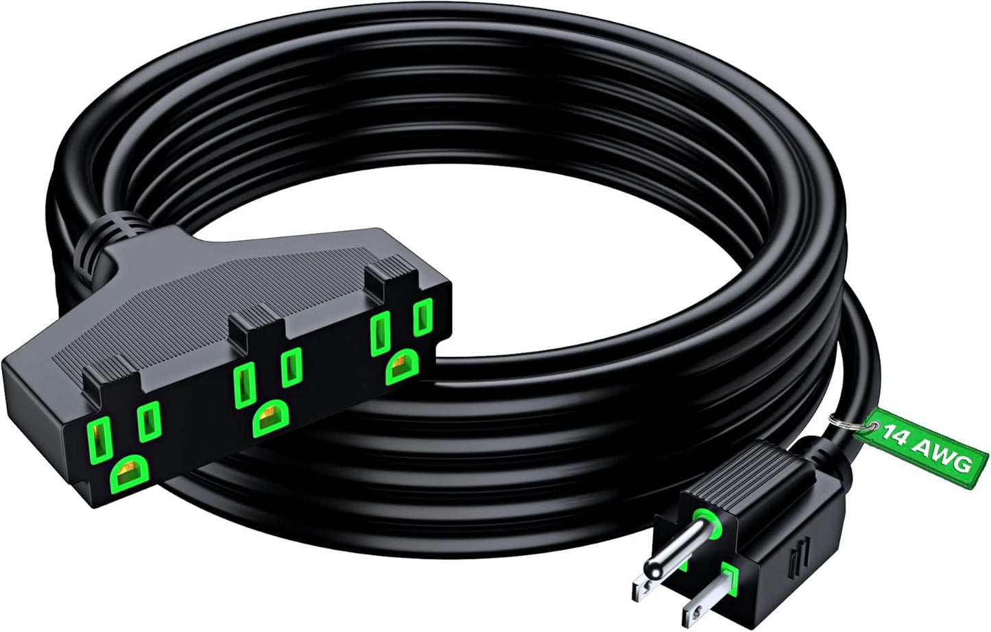 Maximm 12/3 Extension Cord, 12AWG, Black ETL Listed, 3 Prong Plug 3-Outlet SJTW Heavy Duty Indoor, Weather Resistant - Power Cord for Garden, Lawn, Appliances