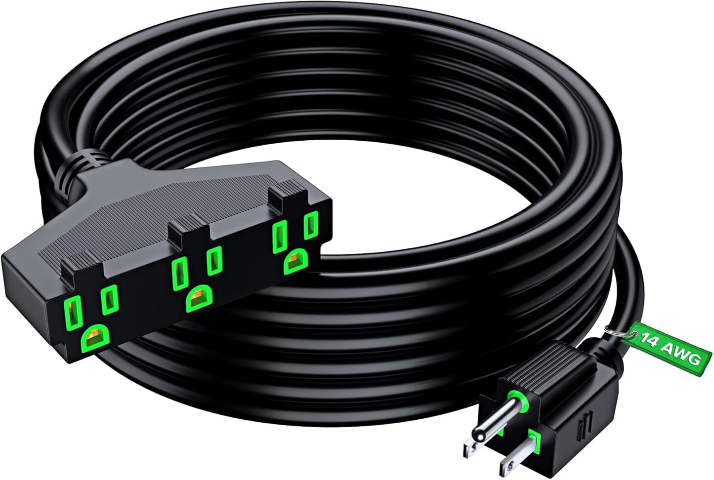 Maximm 12/3 Extension Cord, 12AWG, Black ETL Listed, 3 Prong Plug 3-Outlet SJTW Heavy Duty Indoor, Weather Resistant - Power Cord for Garden, Lawn, Appliances