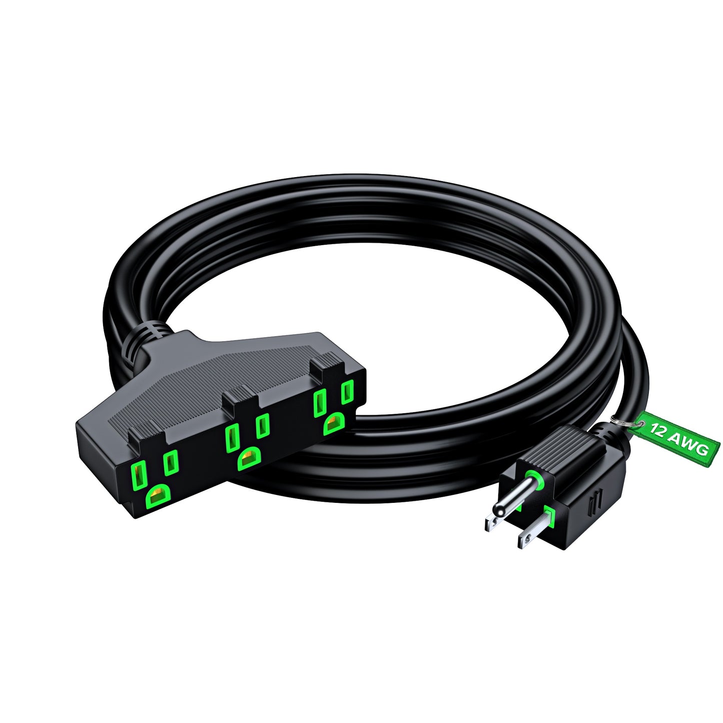 Maximm 12/3 Extension Cord, 12AWG, Black ETL Listed, 3 Prong Plug 3-Outlet SJTW Heavy Duty Indoor, Weather Resistant - Power Cord for Garden, Lawn, Appliances