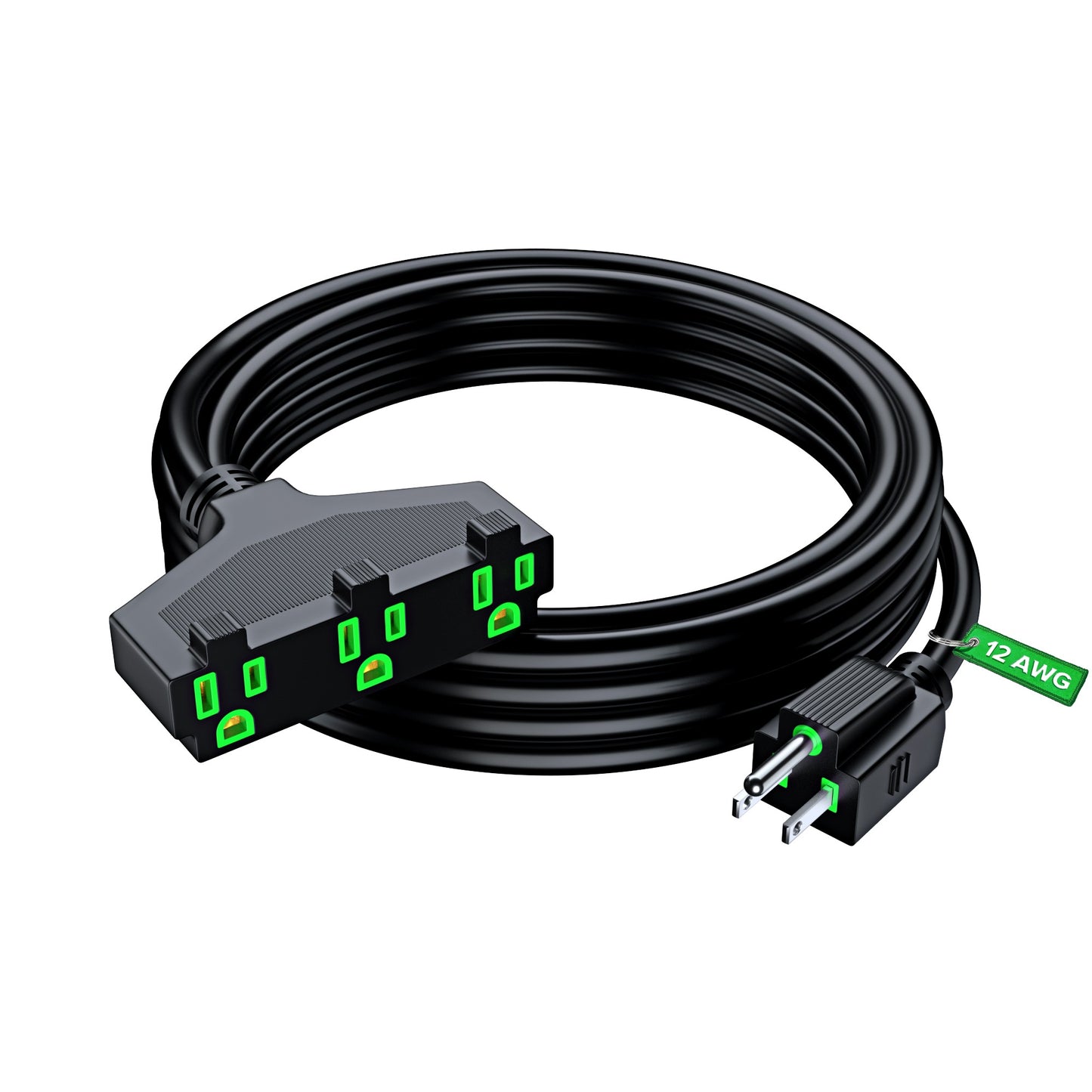 Maximm 12/3 Extension Cord, 12AWG, Black ETL Listed, 3 Prong Plug 3-Outlet SJTW Heavy Duty Indoor, Weather Resistant - Power Cord for Garden, Lawn, Appliances