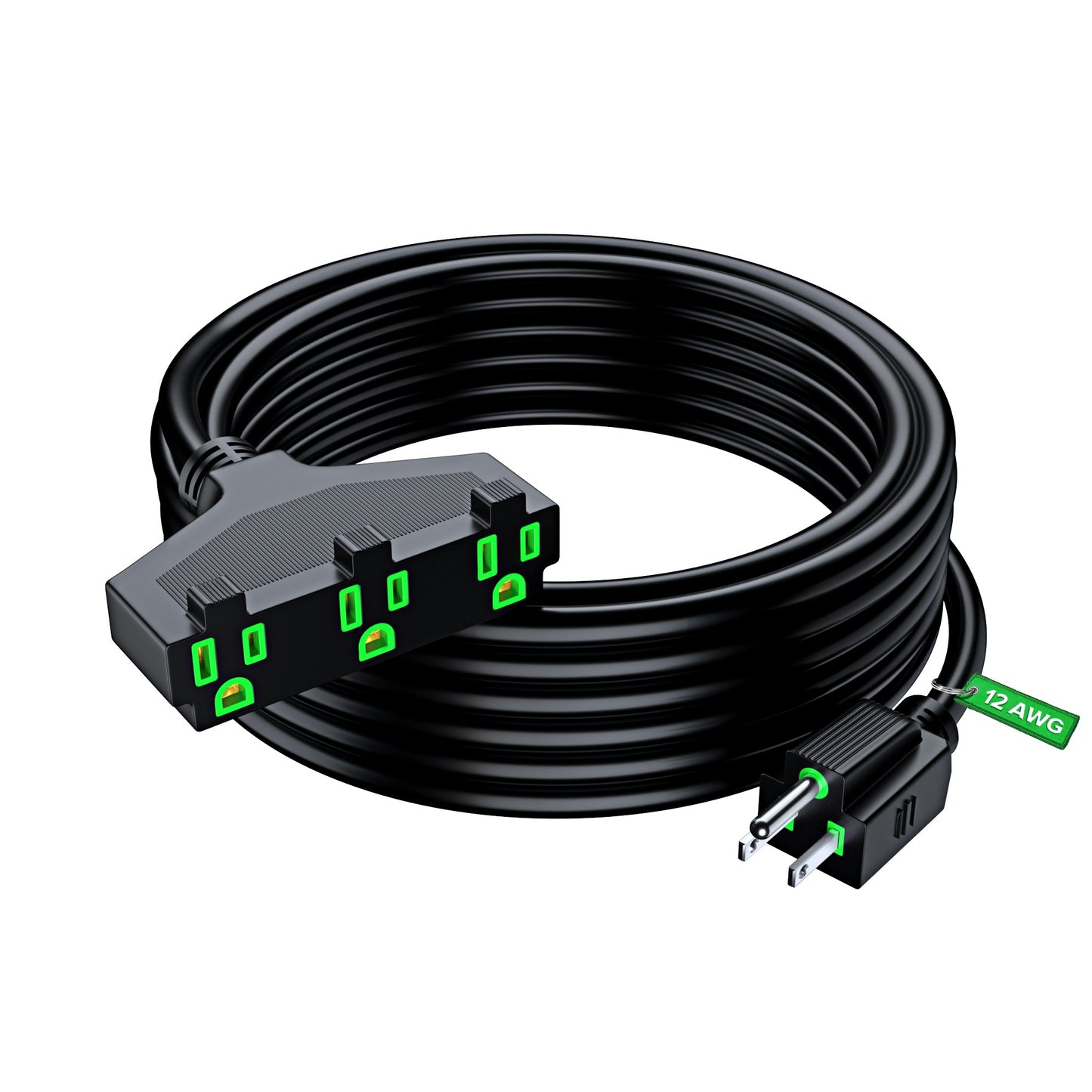 Maximm 12/3 Extension Cord, 12AWG, Black ETL Listed, 3 Prong Plug 3-Outlet SJTW Heavy Duty Indoor, Weather Resistant - Power Cord for Garden, Lawn, Appliances