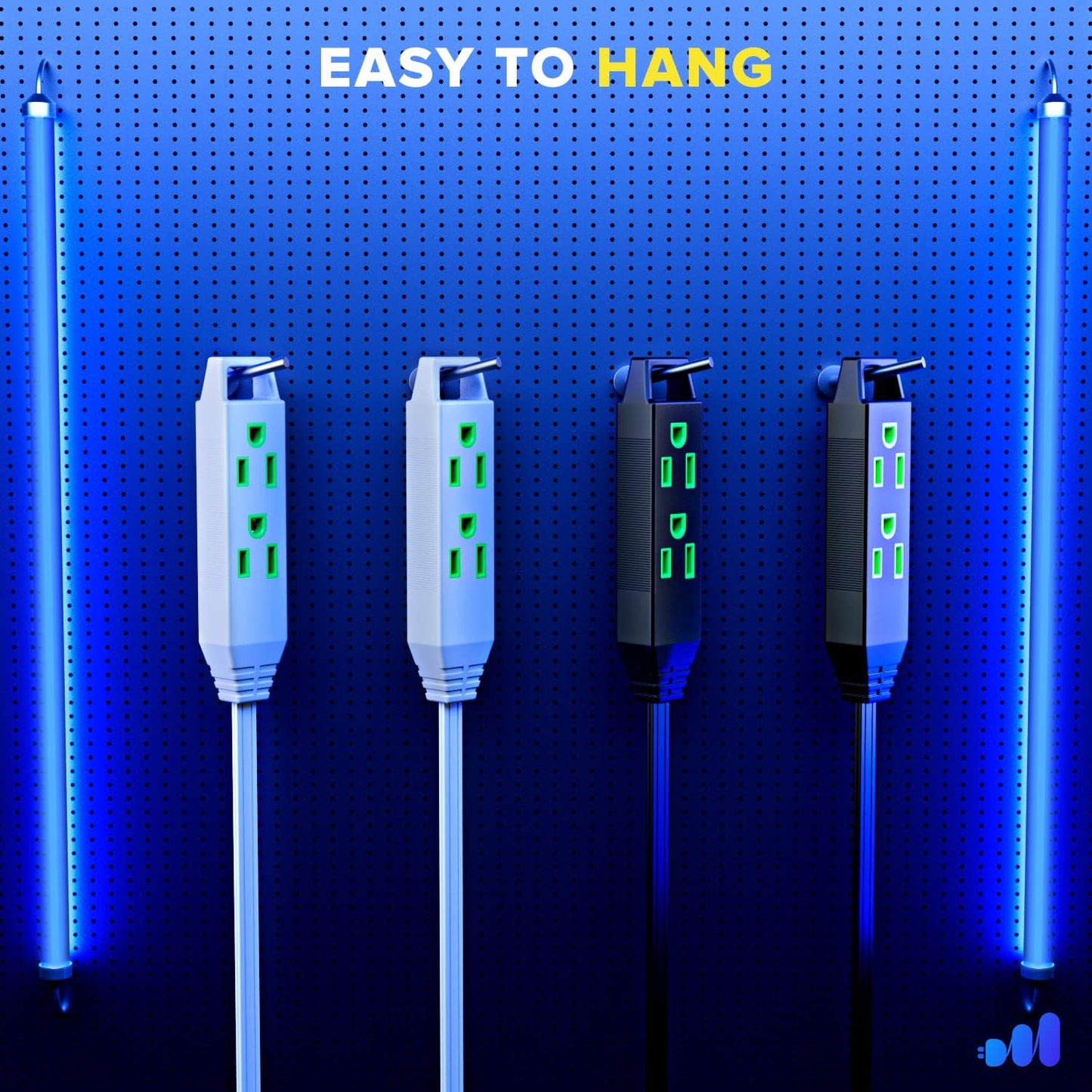 Extension Cord with 3 Outlets and Built-in Loop, Flat Extension Cord ETL Listed