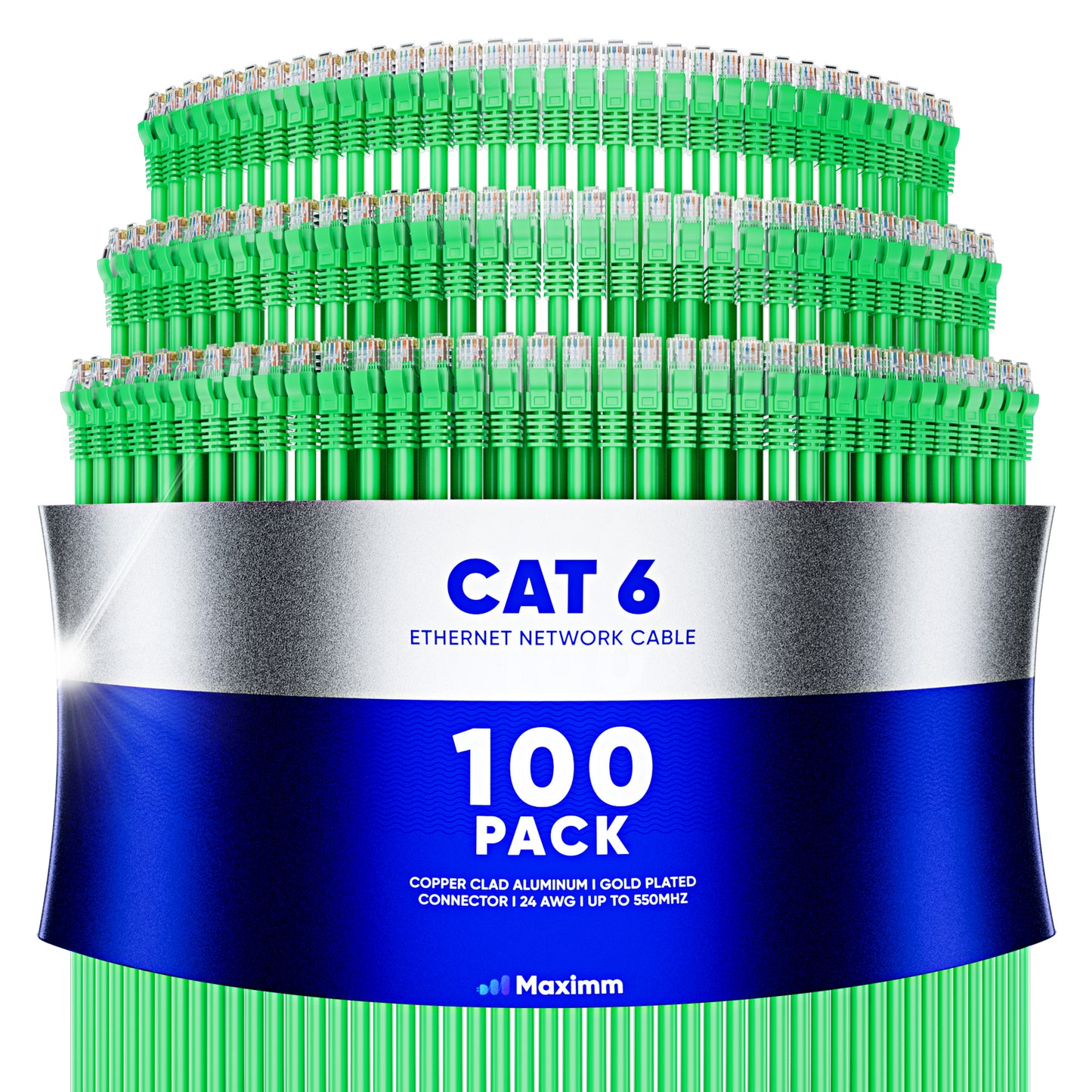 Maximm Cat 6 Ethernet Cable - High-Speed LAN, Internet, Patch & Network Cable - UTP, 10Gbps, 550MHz Ethernet Cord 100-Pack