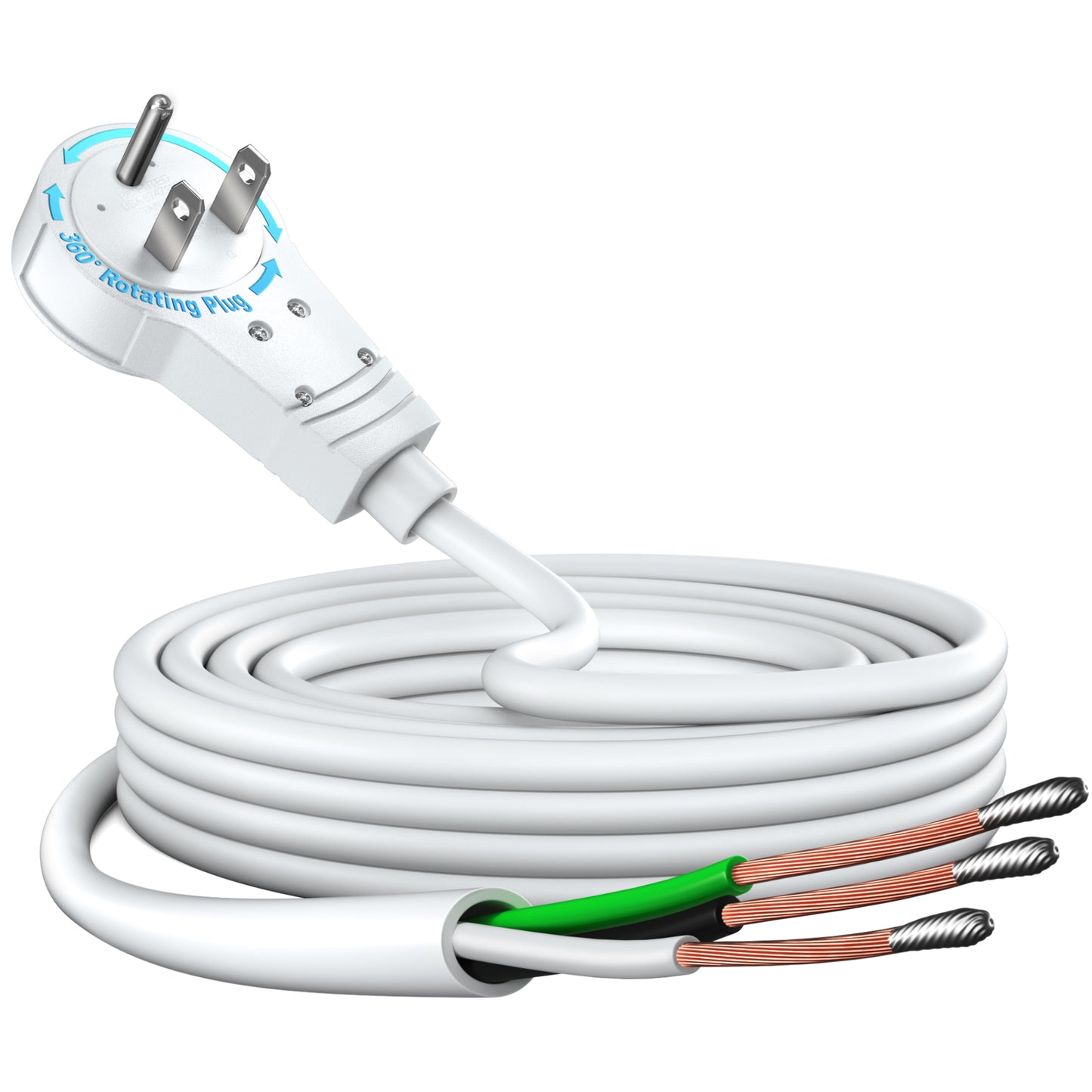 1-Outlet Rotating Flat Plug Extension Cord Pigtail End 14 Gauge