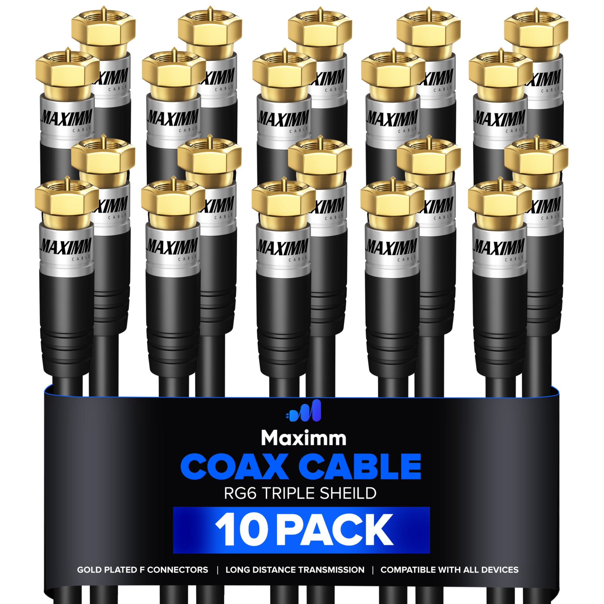 Coaxial Cable Trishield Straight to Straight End 10 Pack