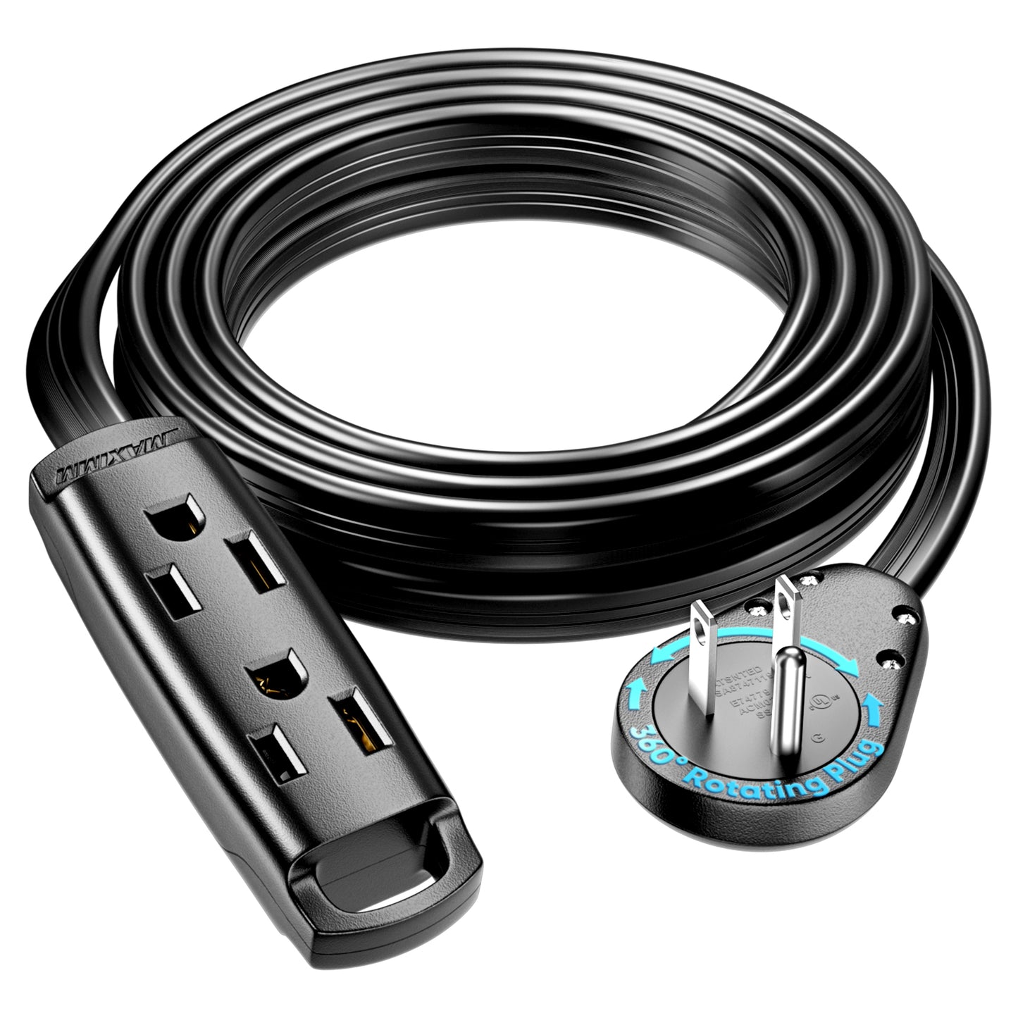 3-Outlet Rotating Flat Extension Cord 14 Gauge