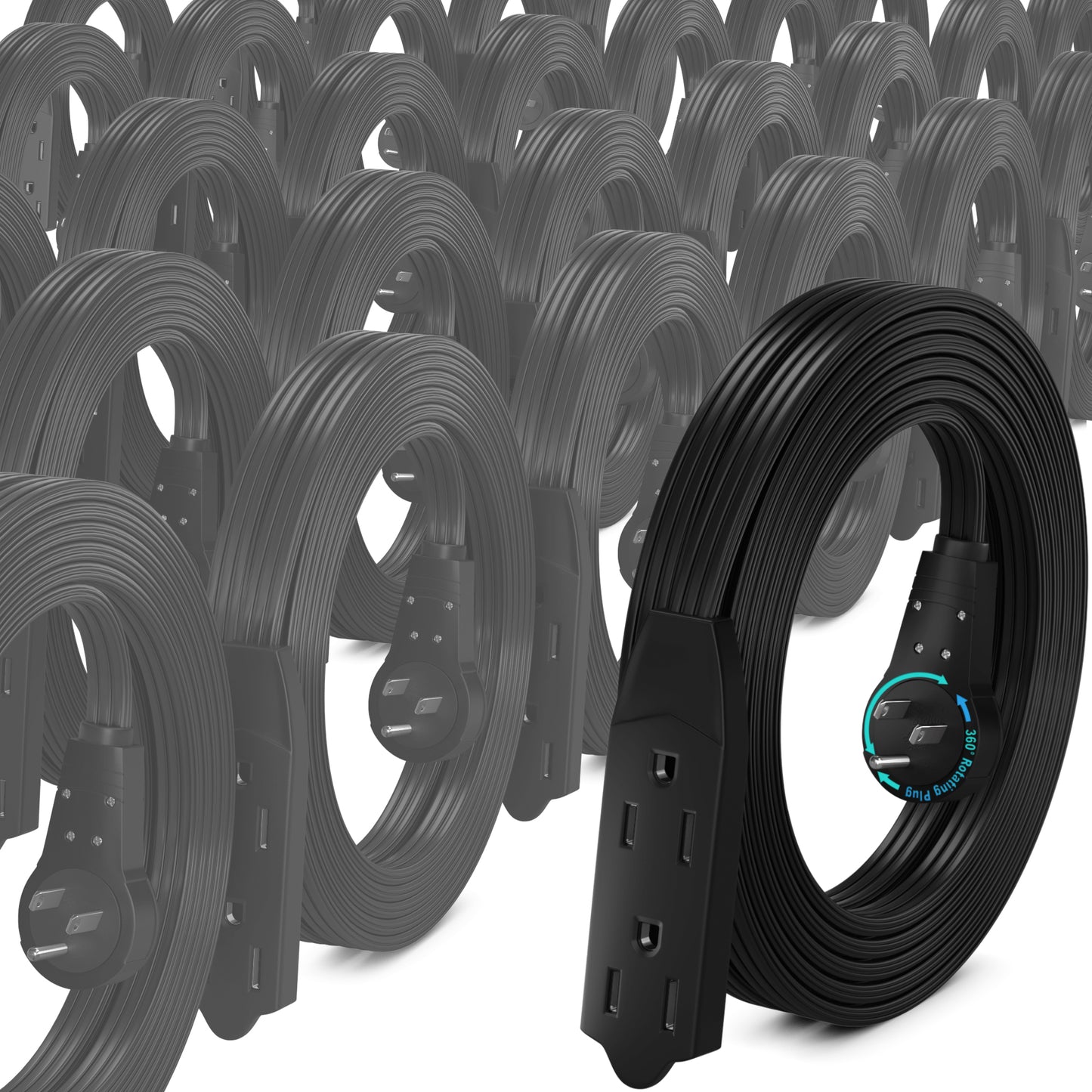 Maximm Cable 360° Rotating Flat Plug Extension Cord, 16 AWG 3 Outlet, 25 Pack