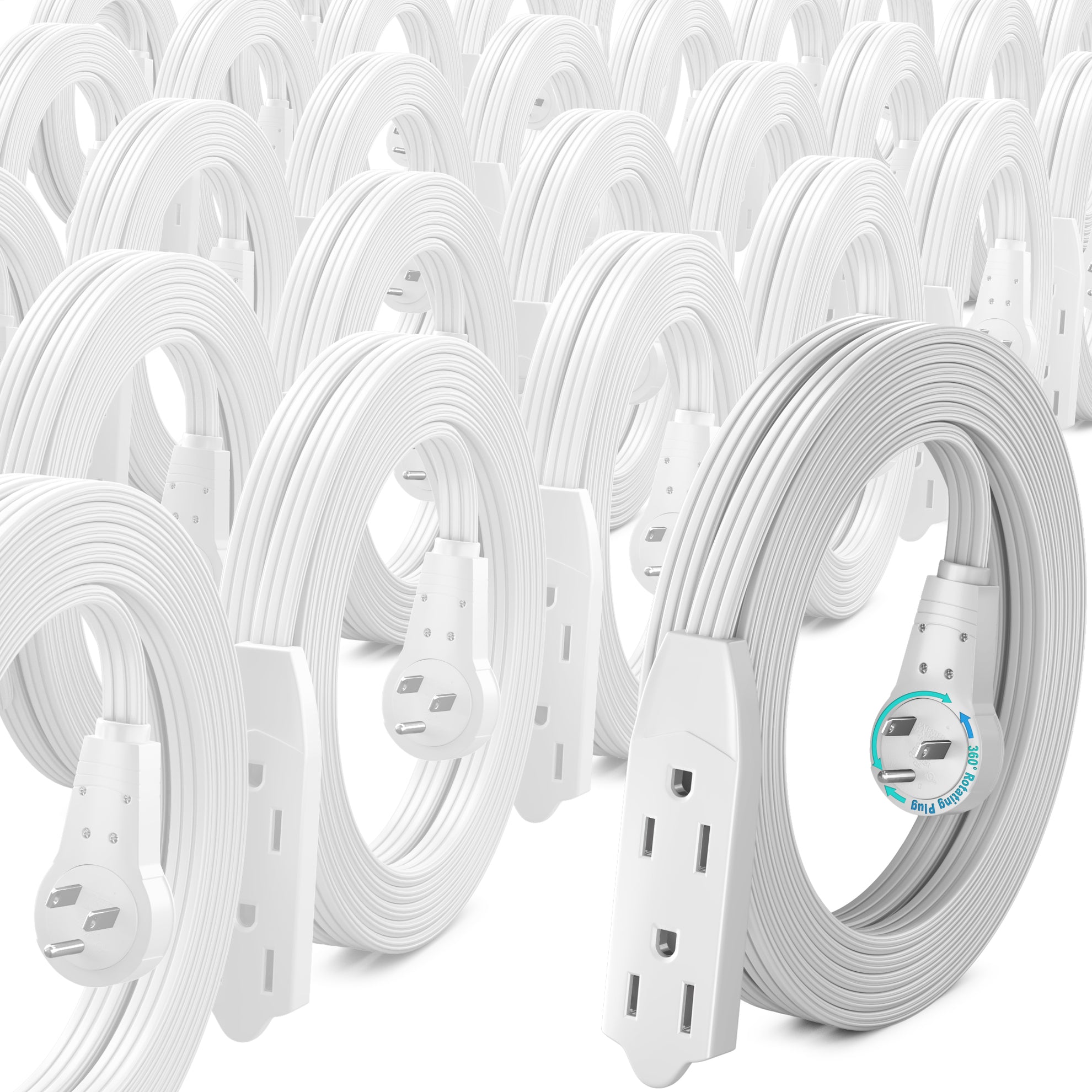 25 Pack Rotating Flat Plug Extension Cord 16 AWG
