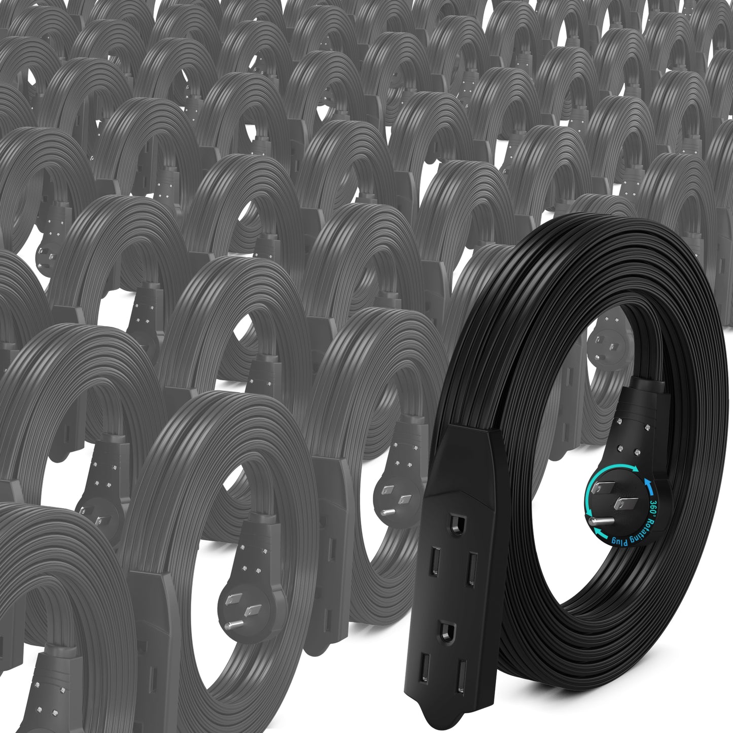 Maximm Cable 360° Rotating Flat Plug Extension Cord, 16 AWG 3 Outlet, 50 Pack