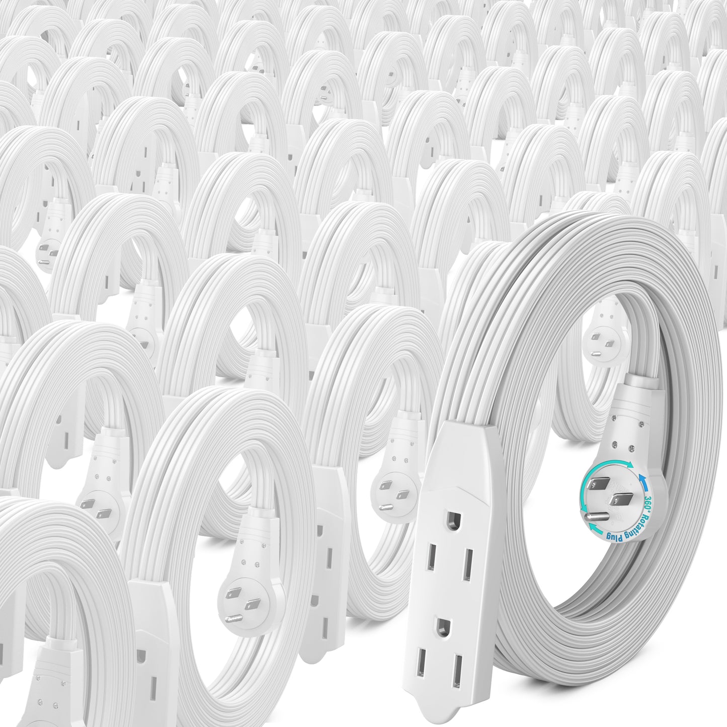 Maximm Cable 360° Rotating Flat Plug Extension Cord, 16 AWG 3 Outlet, 50 Pack