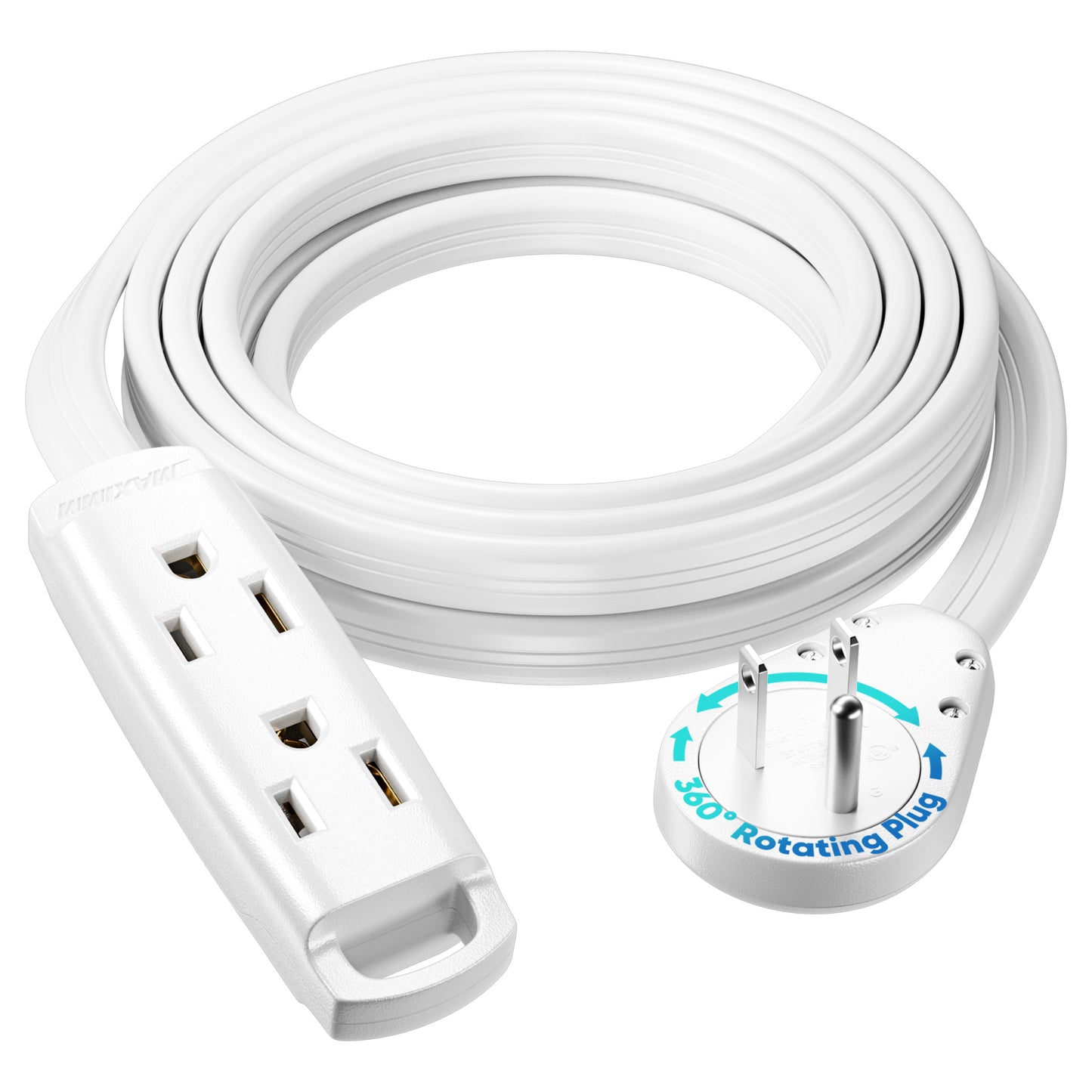 3-Outlet Rotating Flat Extension Cord 14 Gauge