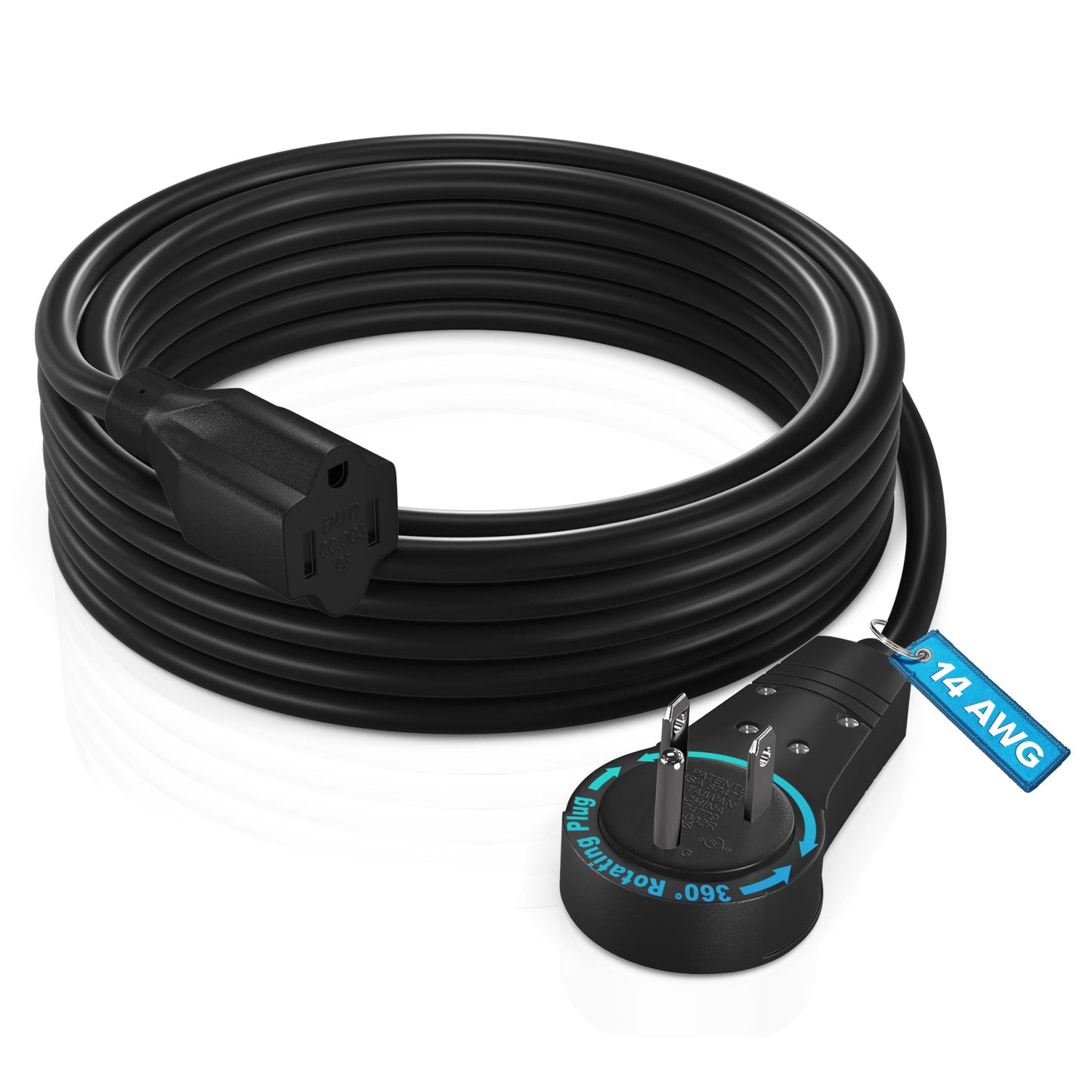 Maximm Cable 360° Rotating Flat Plug Extension Cord, 3 Prong Power Cord UL Certified