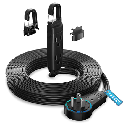 Maximm 360° Rotating Flat Plug Extension Cord with a Removable Hook (16 Gauge), UL Certified