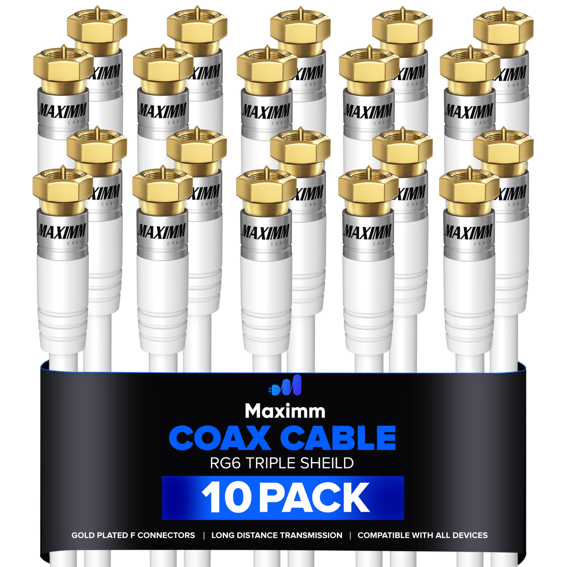 Coaxial Cable Trishield Straight to Straight End 10 Pack