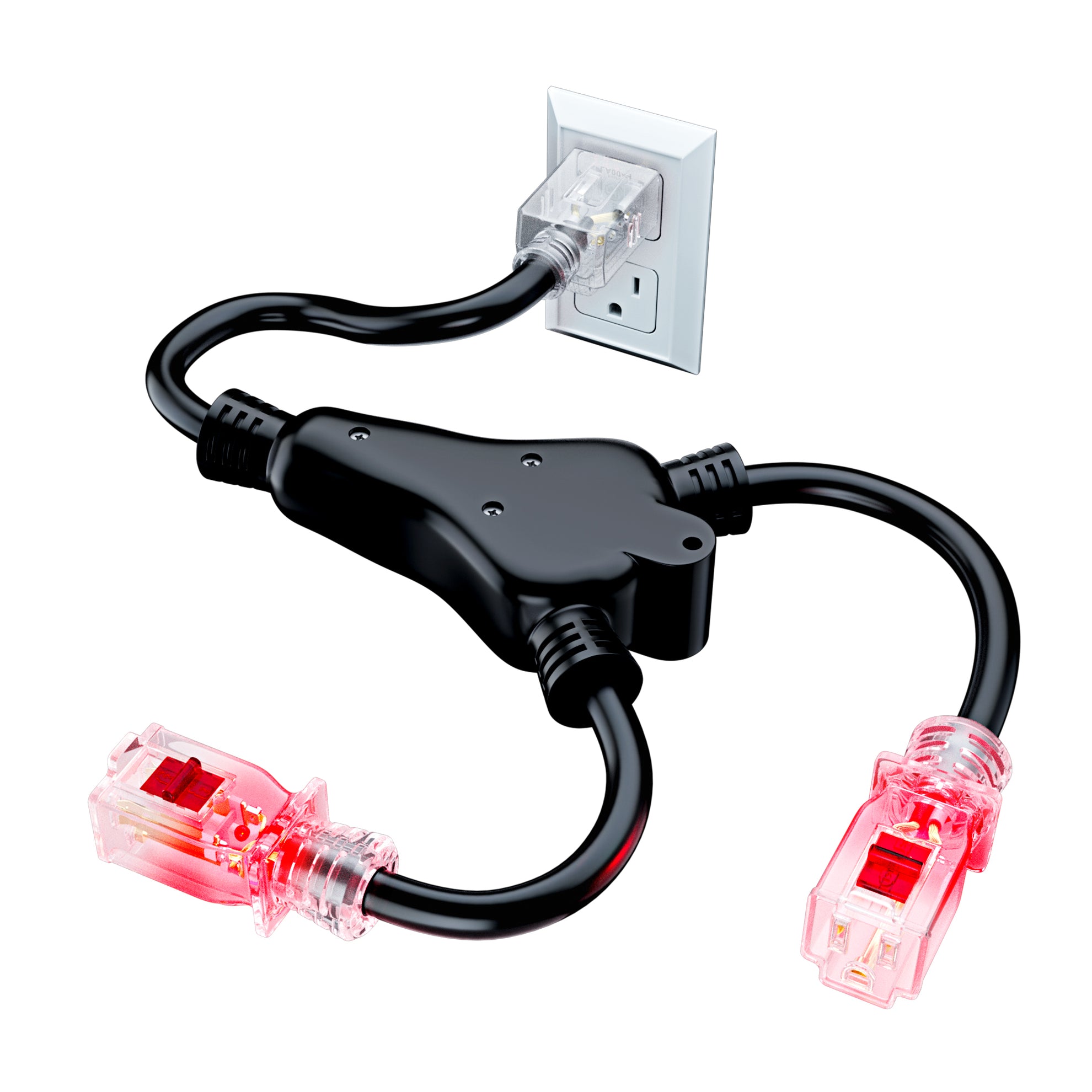 2 in 1 Outlet Power SJTW Extension Cord Splitter with Lock Feature 1.5 Feet, 16 Gauge (Power Cord Splitter/Outlet Saver)